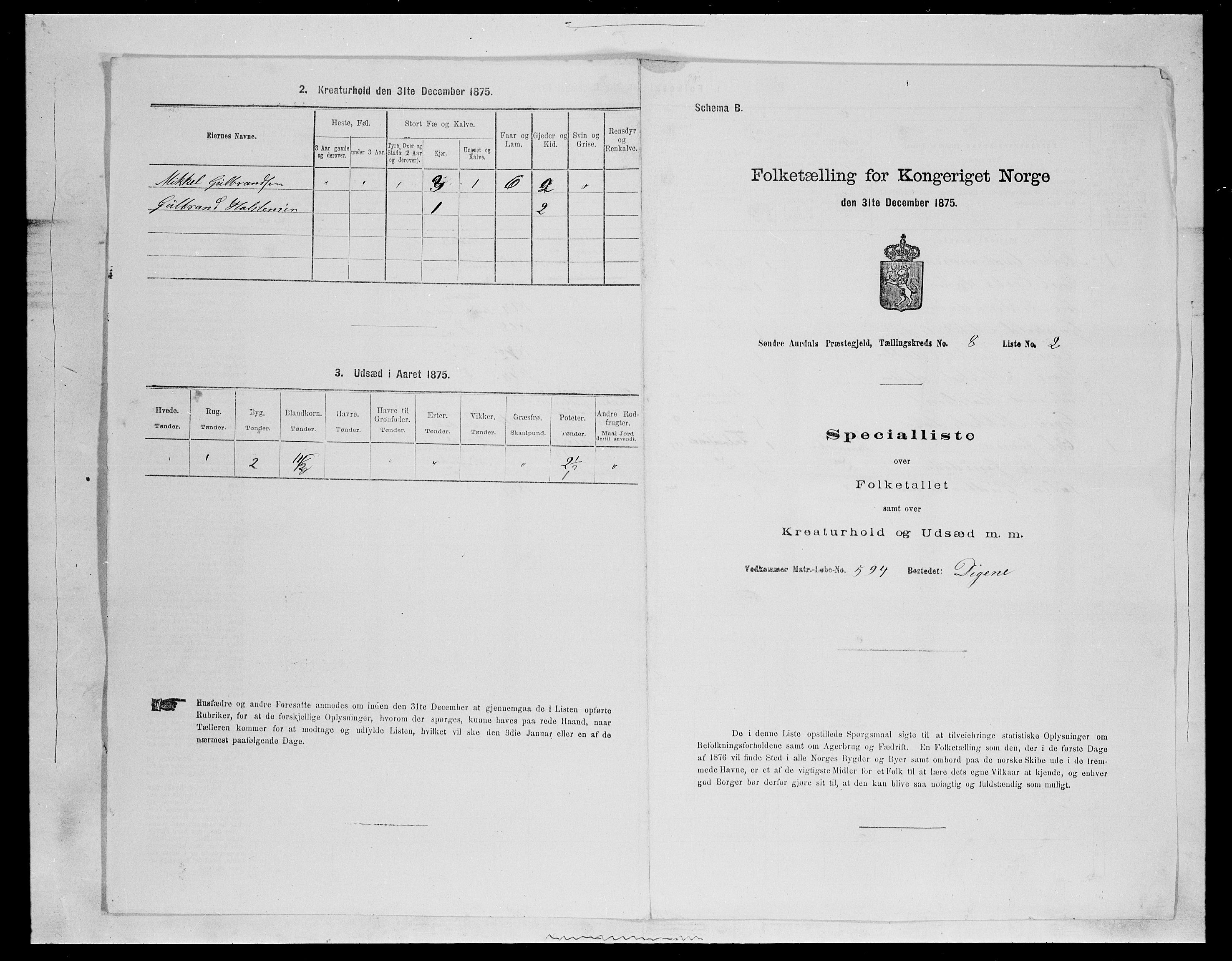 SAH, 1875 census for 0540P Sør-Aurdal, 1875, p. 1291