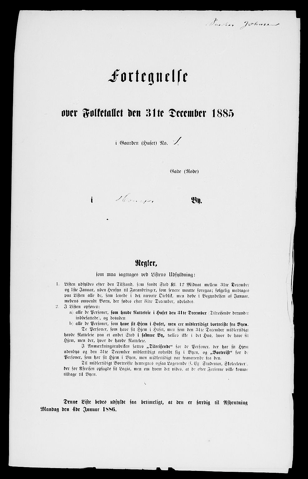 SAKO, 1885 census for 0601 Hønefoss, 1885, p. 2