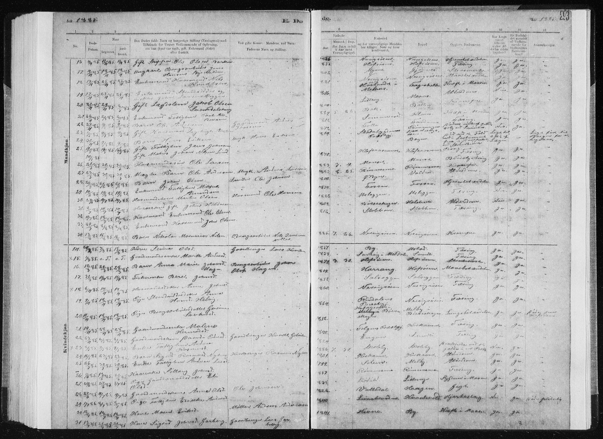 Ministerialprotokoller, klokkerbøker og fødselsregistre - Sør-Trøndelag, AV/SAT-A-1456/668/L0818: Parish register (copy) no. 668C07, 1885-1898, p. 293