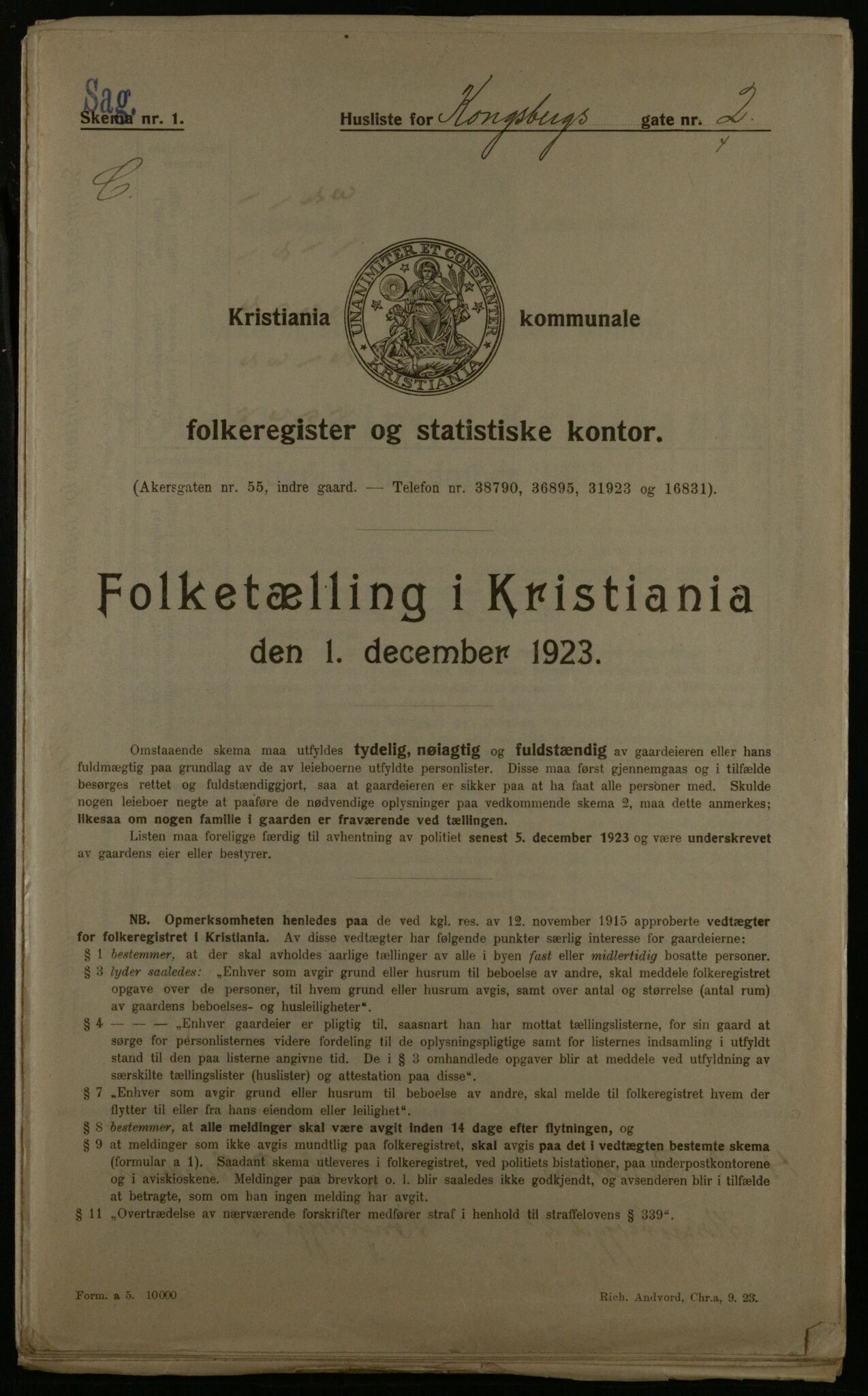 OBA, Municipal Census 1923 for Kristiania, 1923, p. 58989