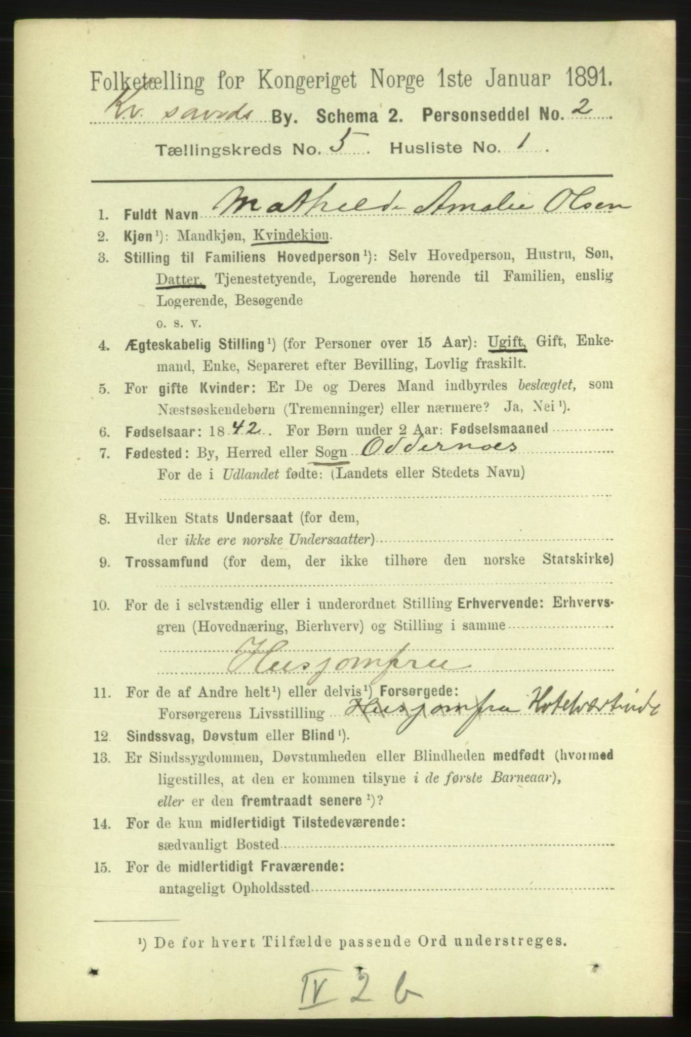 RA, 1891 census for 1001 Kristiansand, 1891, p. 3991