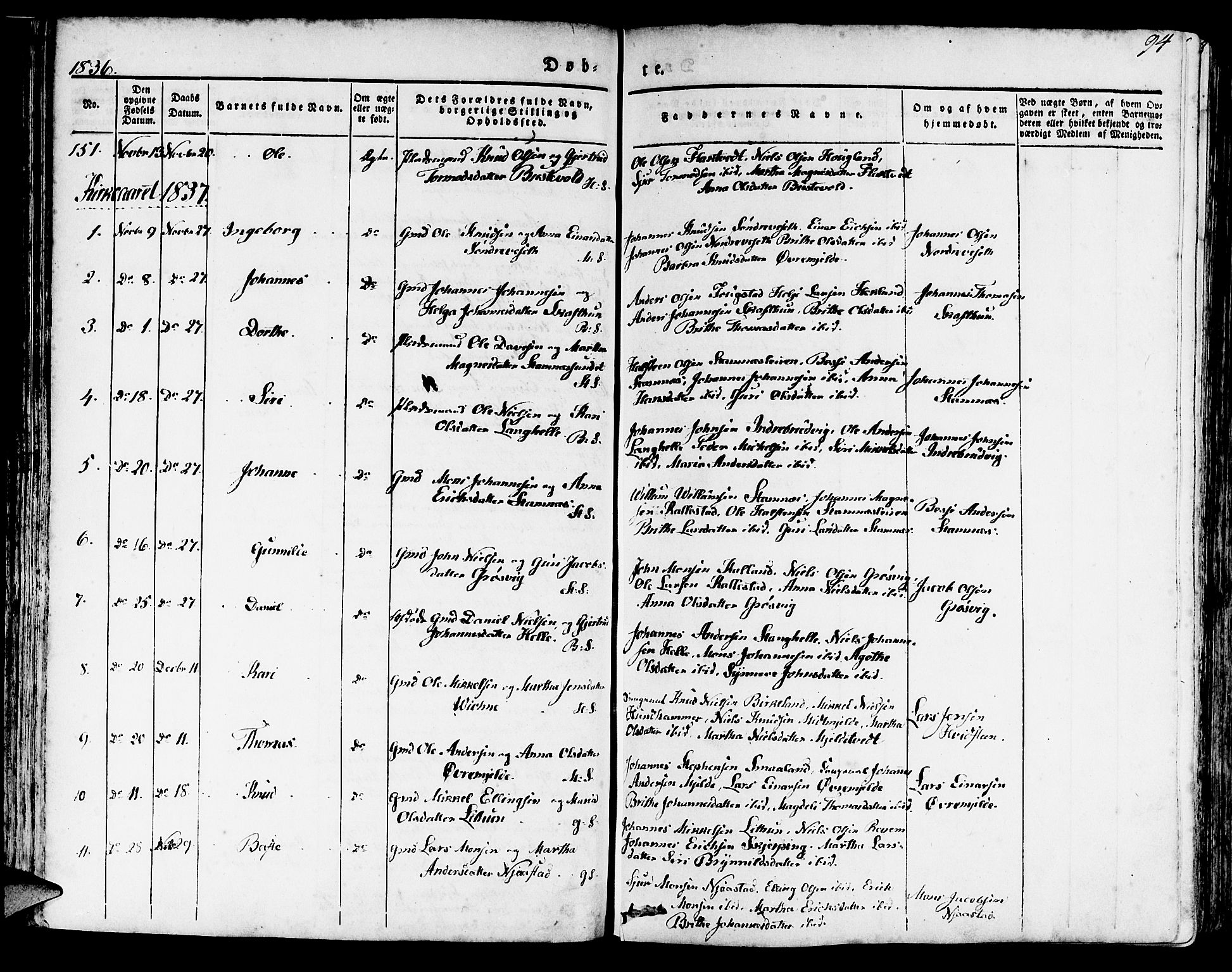 Haus sokneprestembete, AV/SAB-A-75601/H/Haa: Parish register (official) no. A 14, 1827-1838, p. 94