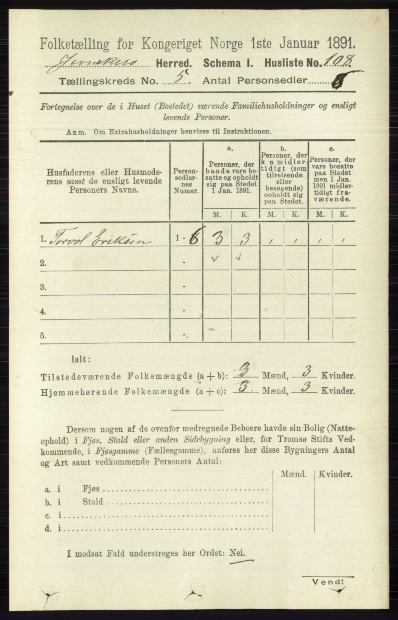 RA, 1891 census for 0532 Jevnaker, 1891, p. 2427