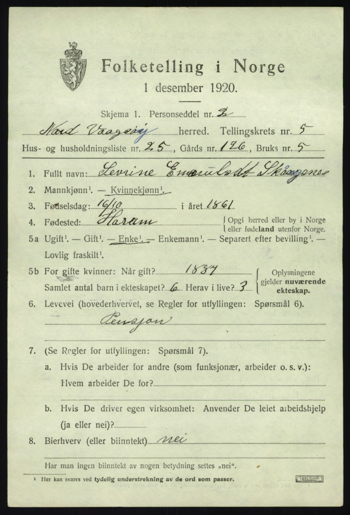 SAB, 1920 census for Nord-Vågsøy, 1920, p. 2246