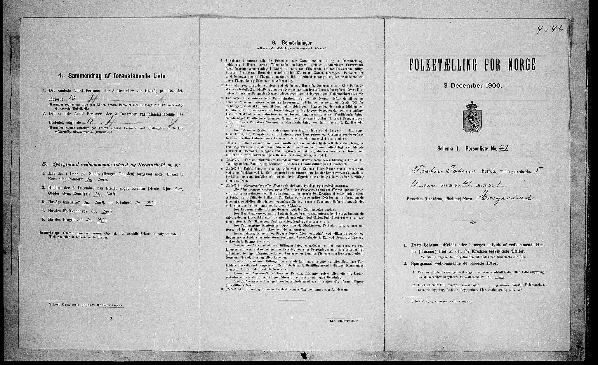 SAH, 1900 census for Vestre Toten, 1900, p. 981