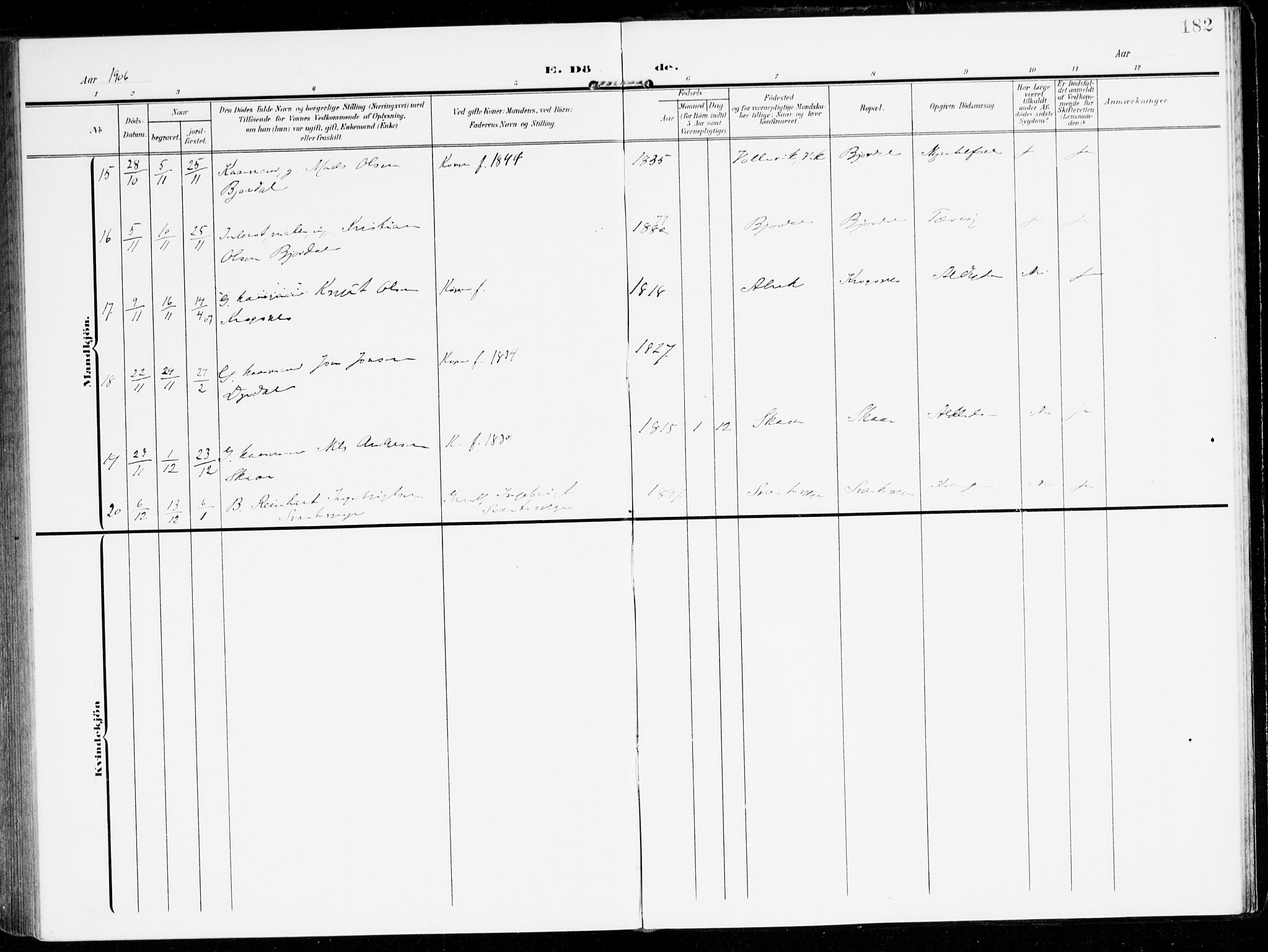 Lavik sokneprestembete, AV/SAB-A-80901: Parish register (official) no. C 2, 1904-1921, p. 182