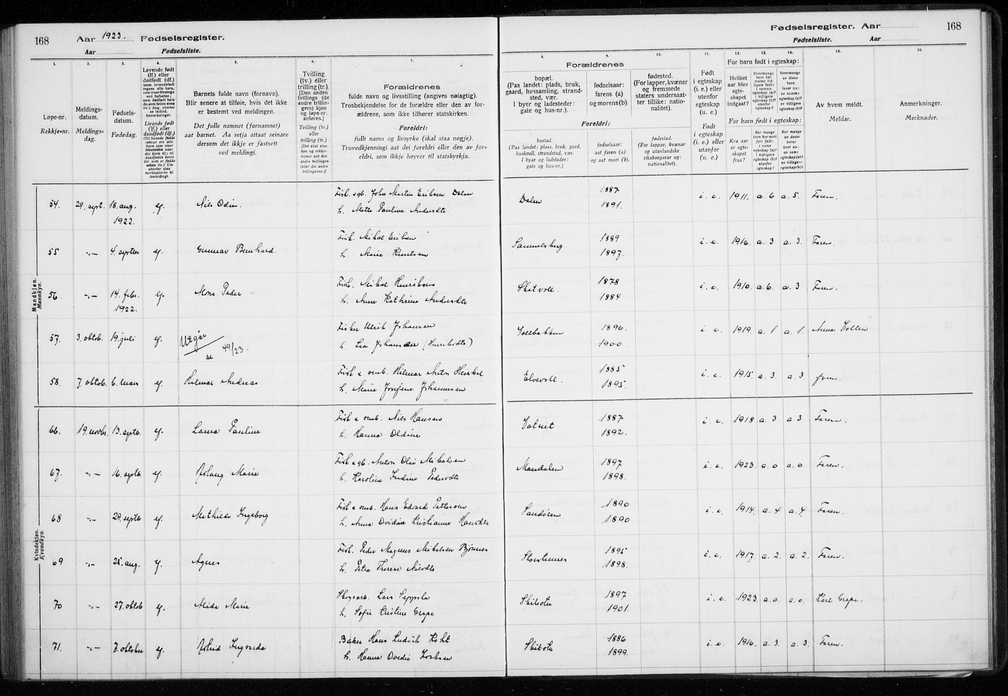 Lyngen sokneprestembete, AV/SATØ-S-1289/I/Ia/L0075: Birth register no. 75, 1916-1924, p. 168