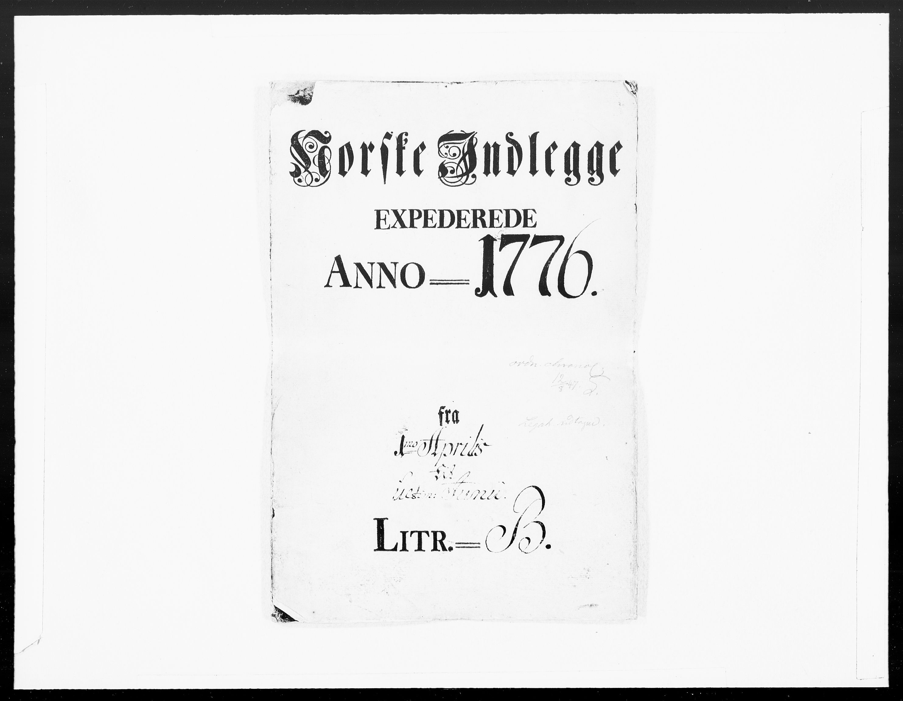 Danske Kanselli 1572-1799, AV/RA-EA-3023/F/Fc/Fcc/Fcca/L0220: Norske innlegg 1572-1799, 1776, p. 1