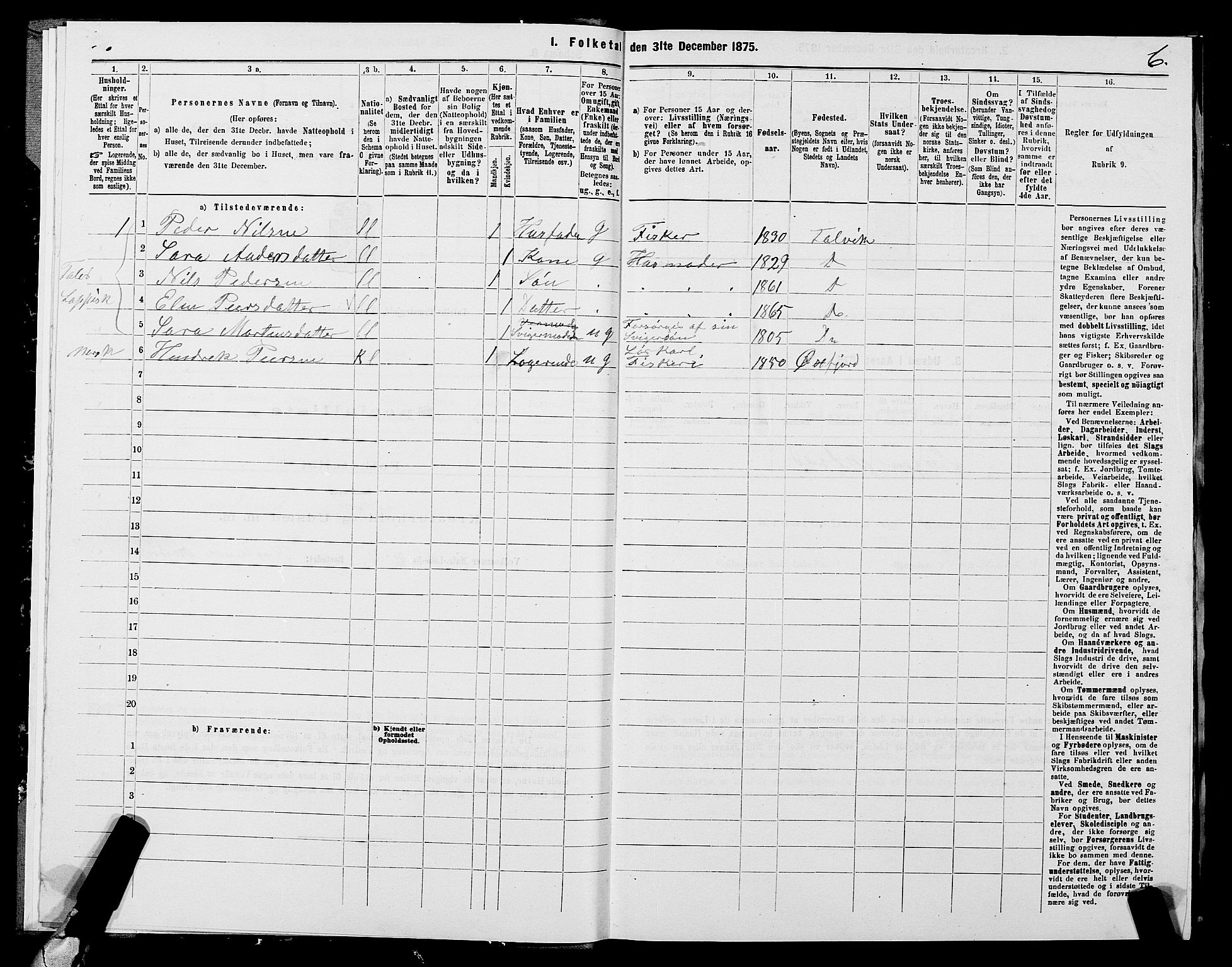 SATØ, 1875 census for 2013P Talvik, 1875, p. 3006