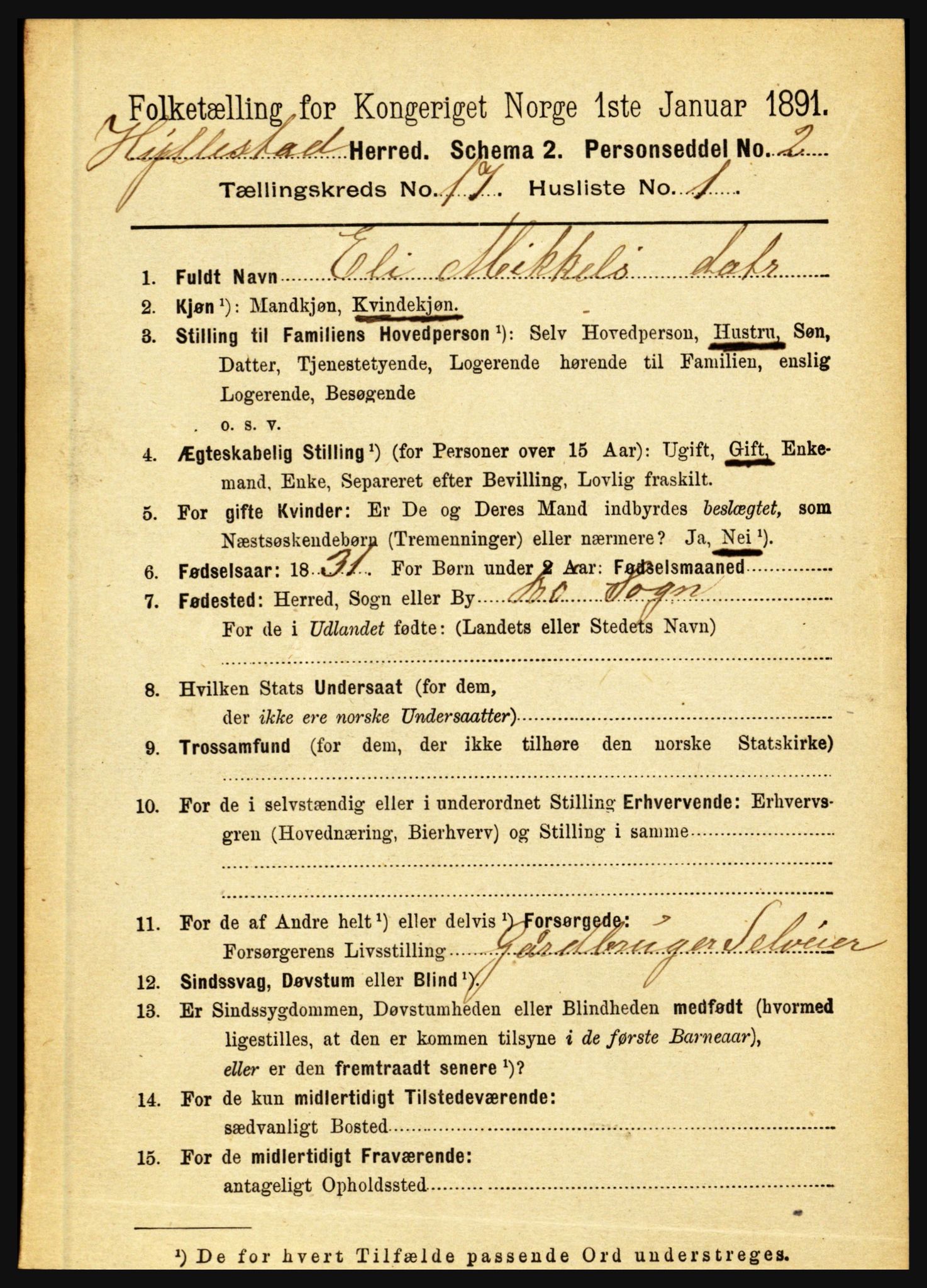 RA, 1891 census for 1413 Hyllestad, 1891, p. 3008