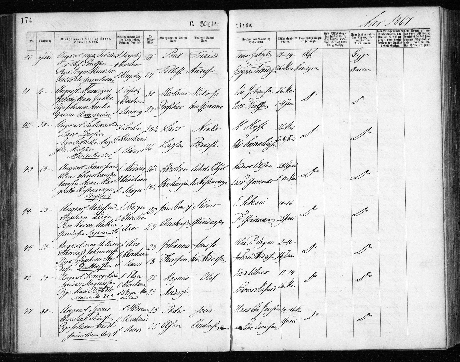Gamle Aker prestekontor Kirkebøker, SAO/A-10617a/F/L0003: Parish register (official) no. 3, 1865-1873, p. 174