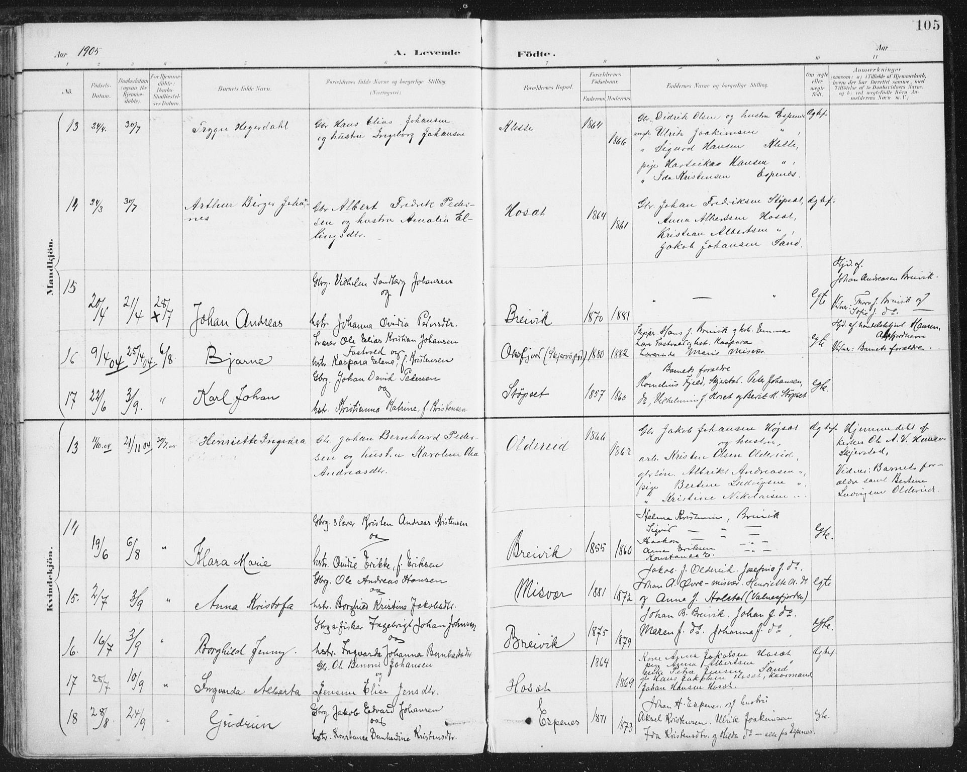 Ministerialprotokoller, klokkerbøker og fødselsregistre - Nordland, AV/SAT-A-1459/852/L0741: Parish register (official) no. 852A11, 1894-1917, p. 105