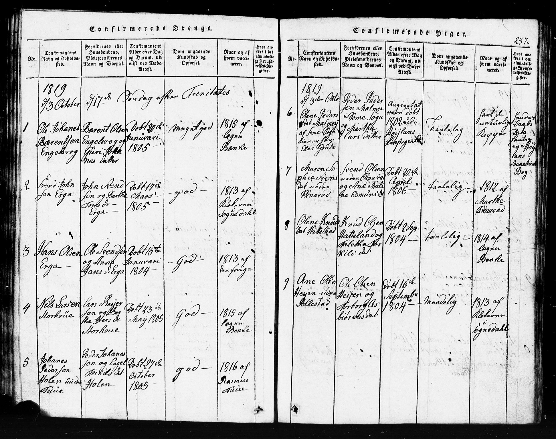 Klepp sokneprestkontor, AV/SAST-A-101803/001/3/30BB/L0001: Parish register (copy) no.  B 1, 1816-1859, p. 237