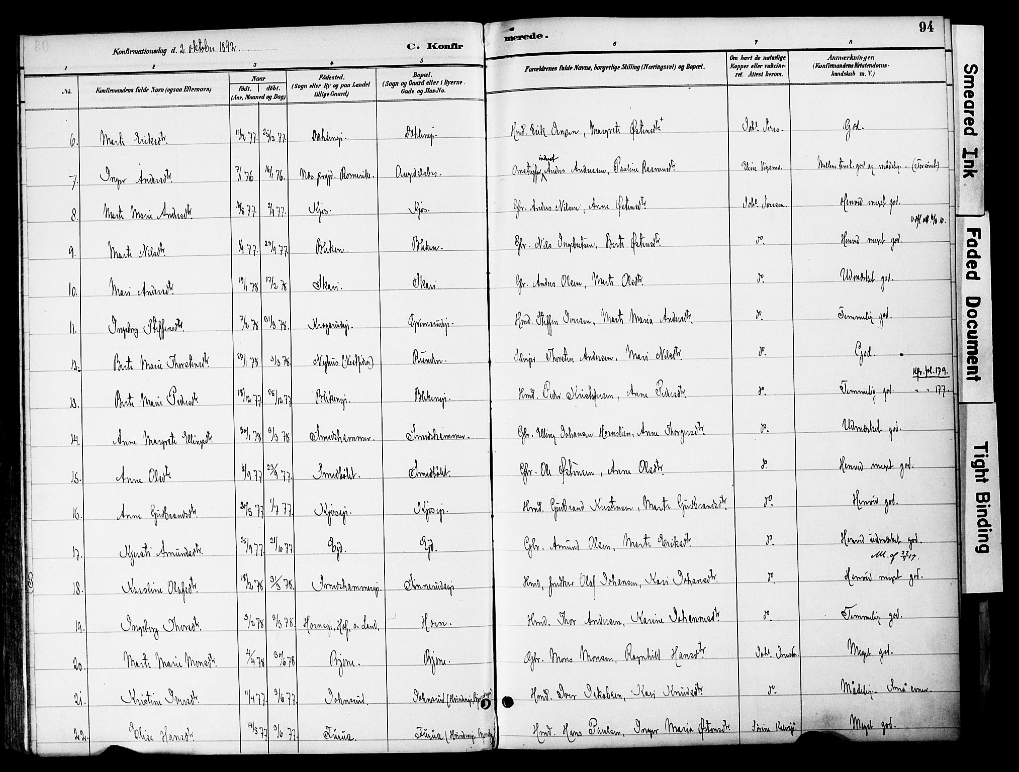 Gran prestekontor, SAH/PREST-112/H/Ha/Haa/L0020: Parish register (official) no. 20, 1889-1899, p. 94