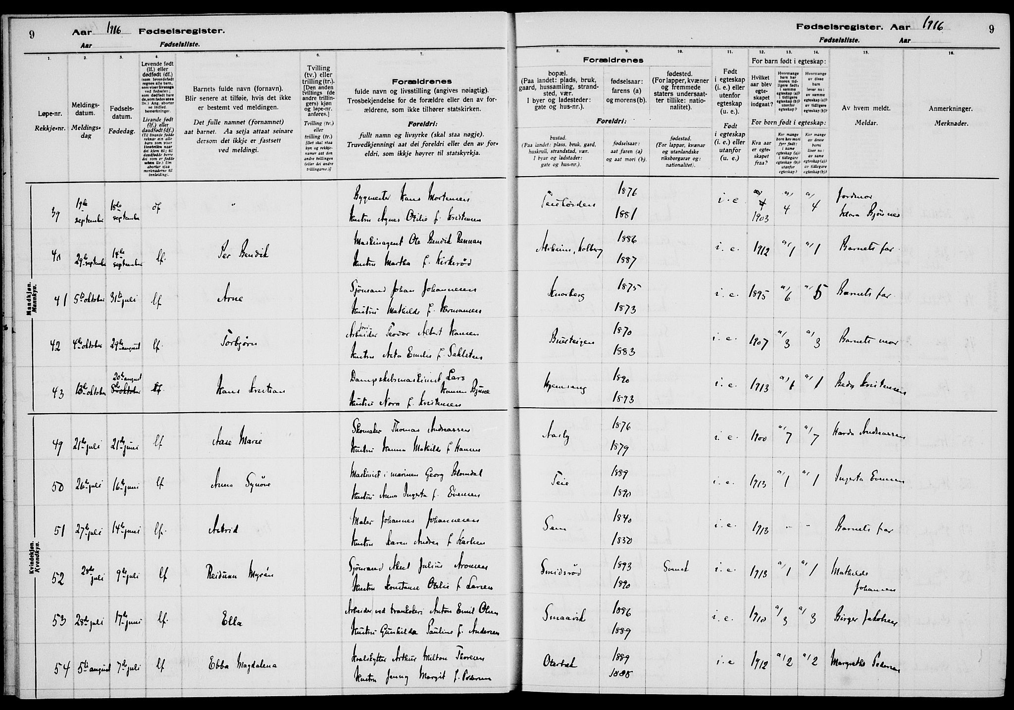 Nøtterøy kirkebøker, AV/SAKO-A-354/J/Ja/L0001: Birth register no. 1, 1916-1928, p. 9