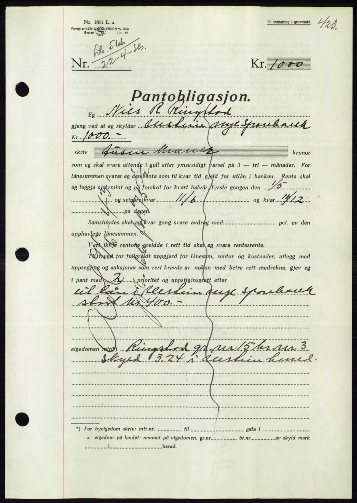 Søre Sunnmøre sorenskriveri, AV/SAT-A-4122/1/2/2C/L0060: Mortgage book no. 54, 1935-1936, Deed date: 22.04.1936