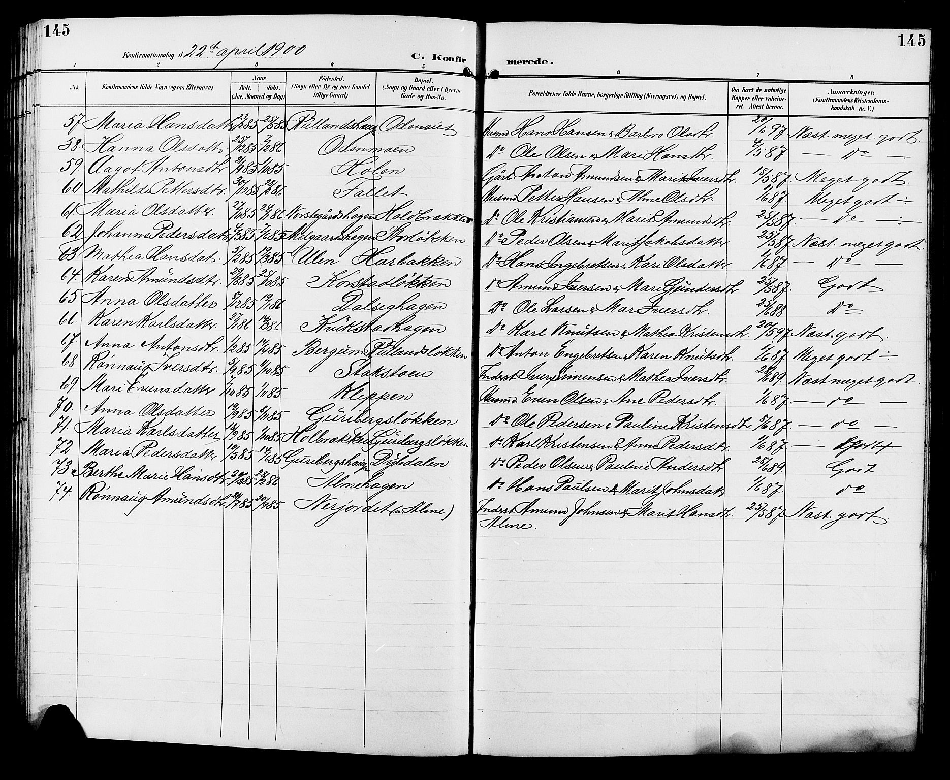 Sør-Fron prestekontor, SAH/PREST-010/H/Ha/Hab/L0004: Parish register (copy) no. 4, 1896-1911, p. 145