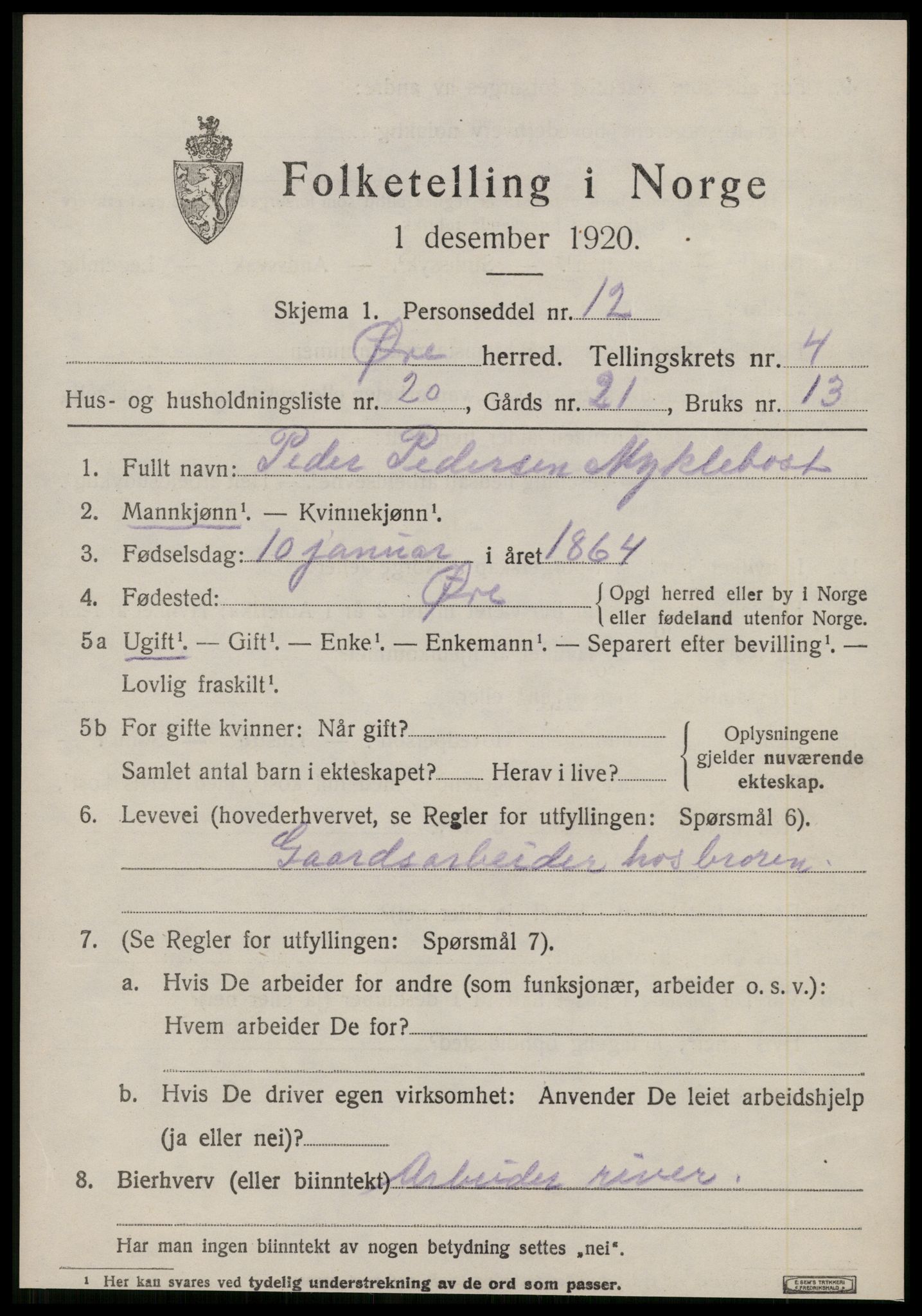 SAT, 1920 census for Øre, 1920, p. 2255