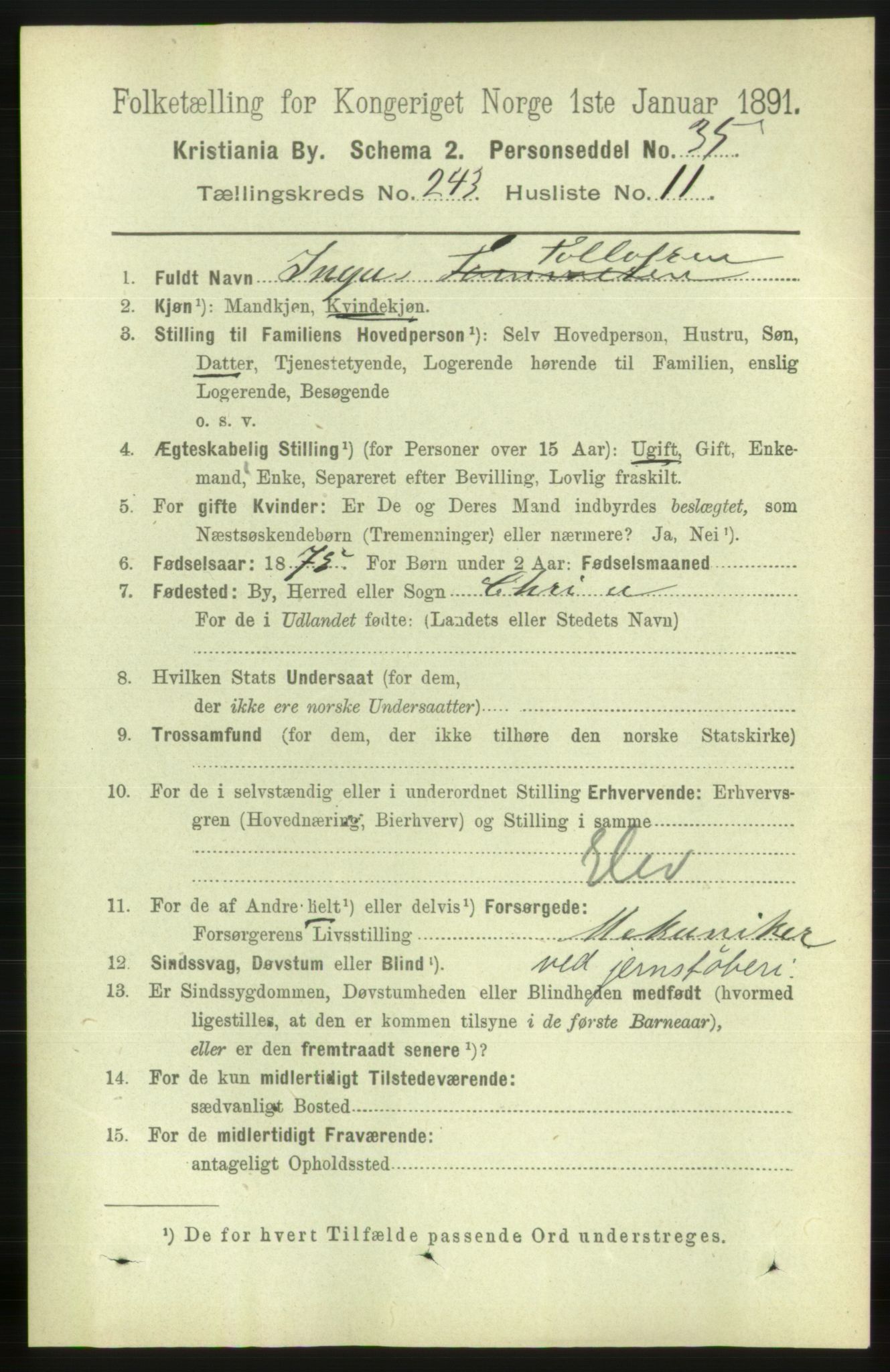 RA, 1891 census for 0301 Kristiania, 1891, p. 148018