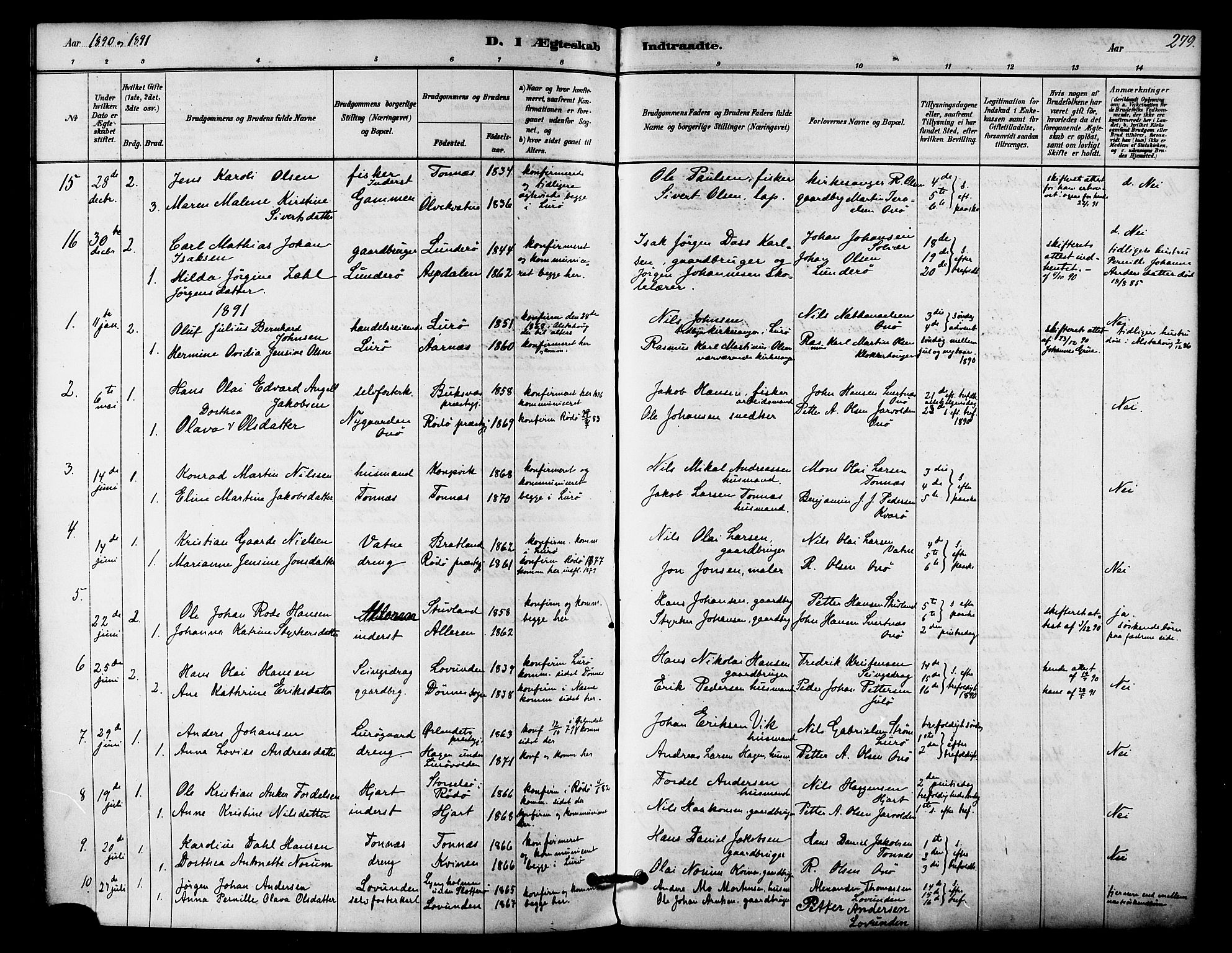 Ministerialprotokoller, klokkerbøker og fødselsregistre - Nordland, SAT/A-1459/839/L0568: Parish register (official) no. 839A05, 1880-1902, p. 279