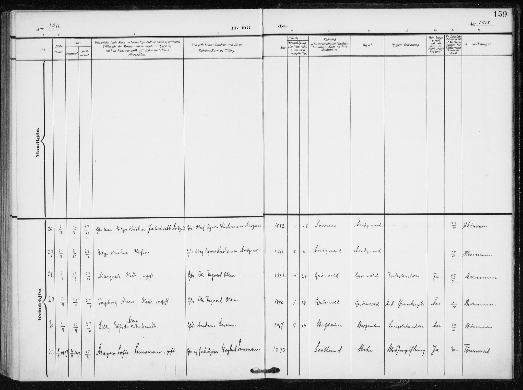 Tranøy sokneprestkontor, AV/SATØ-S-1313/I/Ia/Iaa/L0012kirke: Parish register (official) no. 12, 1905-1918, p. 159