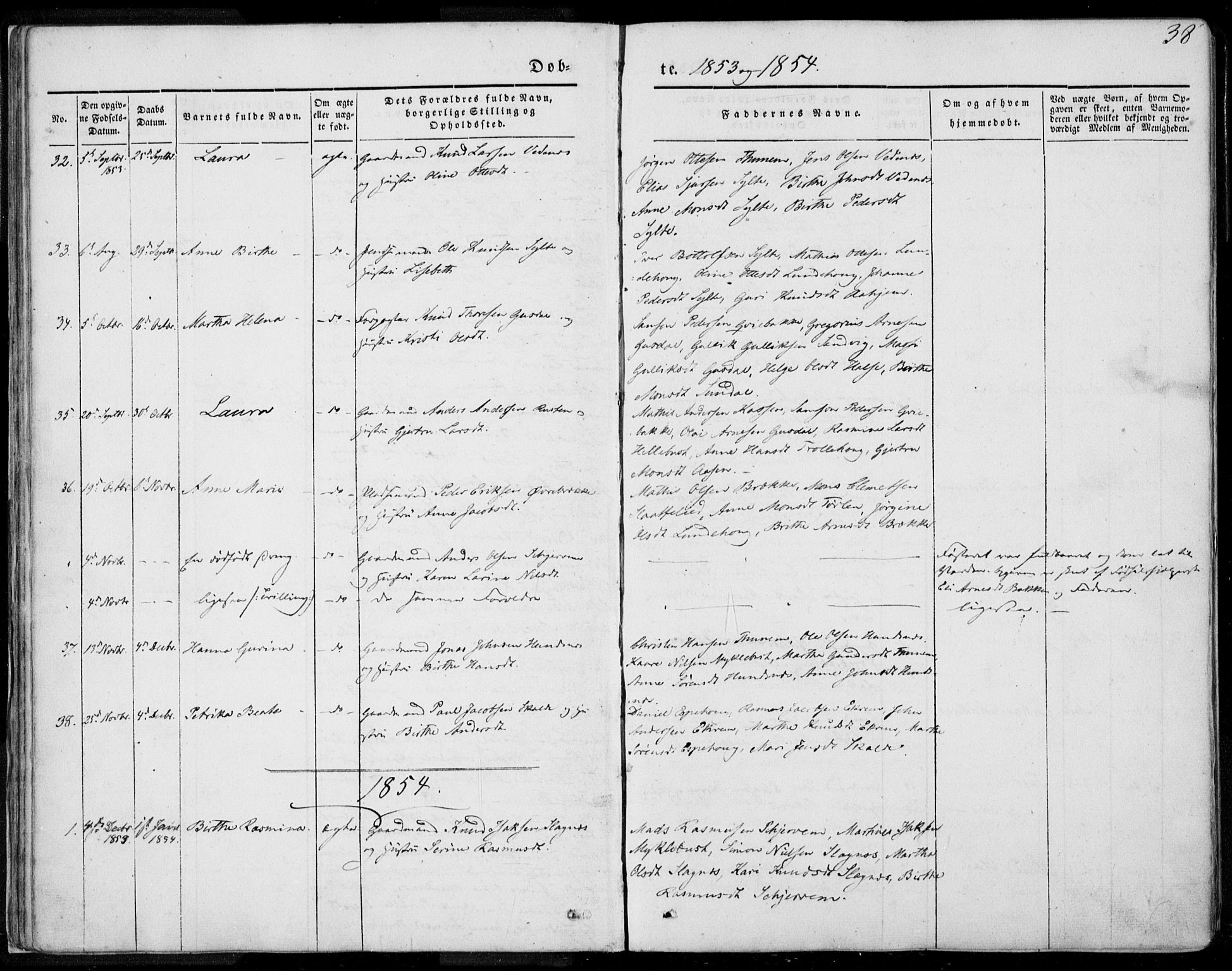 Ministerialprotokoller, klokkerbøker og fødselsregistre - Møre og Romsdal, SAT/A-1454/501/L0006: Parish register (official) no. 501A06, 1844-1868, p. 38