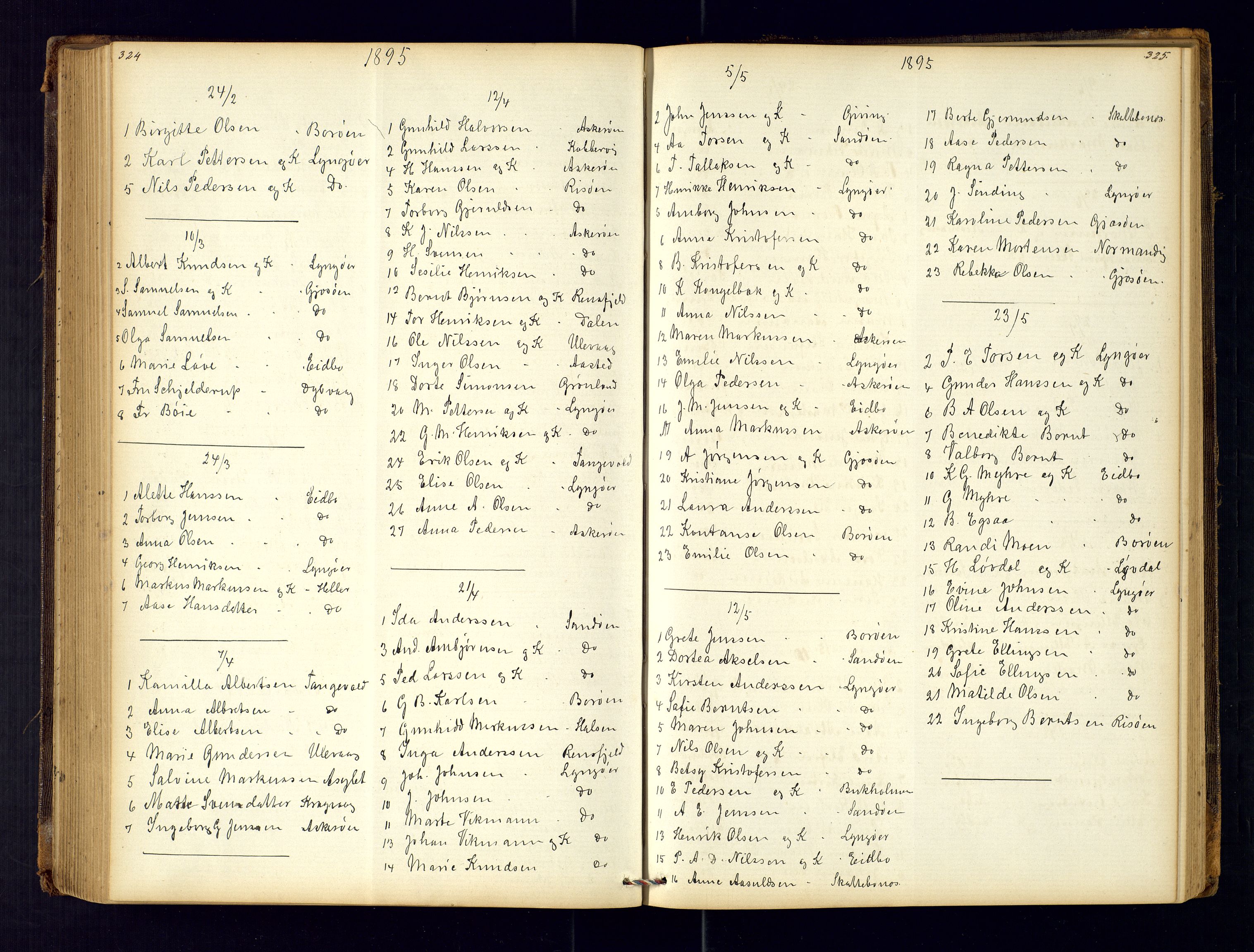 Dypvåg sokneprestkontor, AV/SAK-1111-0007/F/Fc/Fca/L0004: Communicants register no. C-4, 1864-1962, p. 324-325