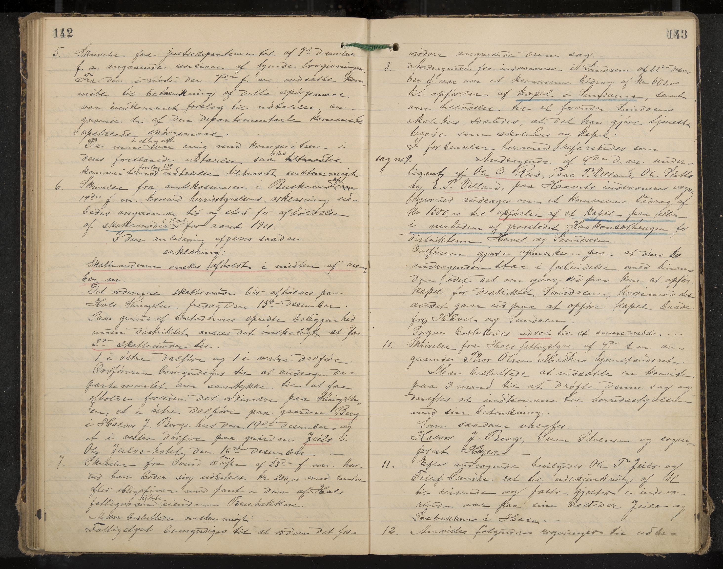 Hol formannskap og sentraladministrasjon, IKAK/0620021-1/A/L0003: Møtebok, 1897-1904, p. 142-143