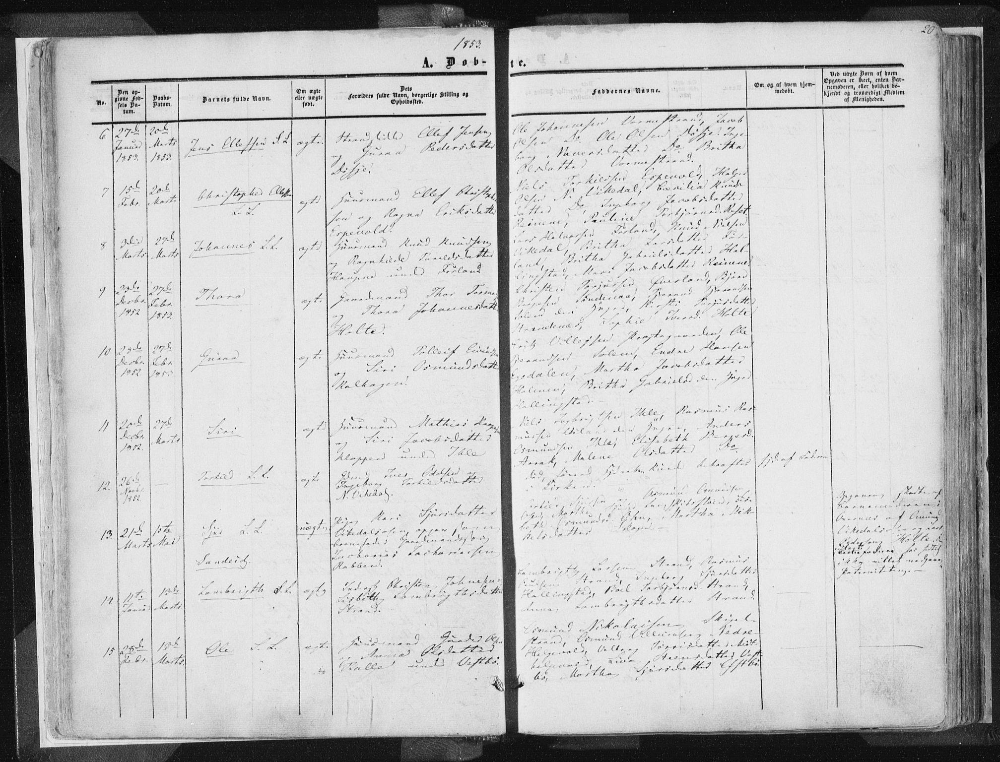 Vikedal sokneprestkontor, AV/SAST-A-101840/01/IV: Parish register (official) no. A 6.1, 1851-1867, p. 20