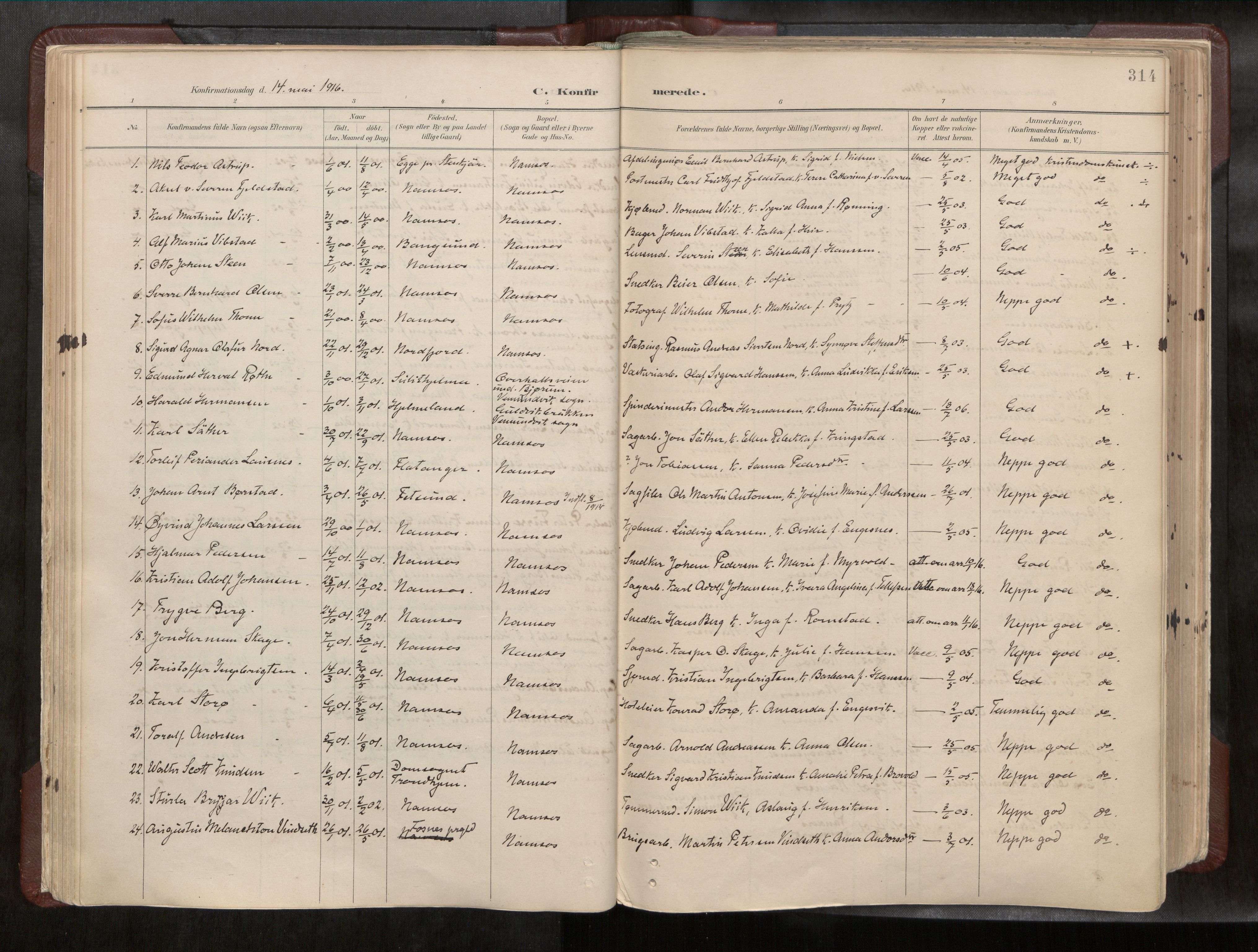 Ministerialprotokoller, klokkerbøker og fødselsregistre - Nord-Trøndelag, SAT/A-1458/768/L0579a: Parish register (official) no. 768A14, 1887-1931, p. 314
