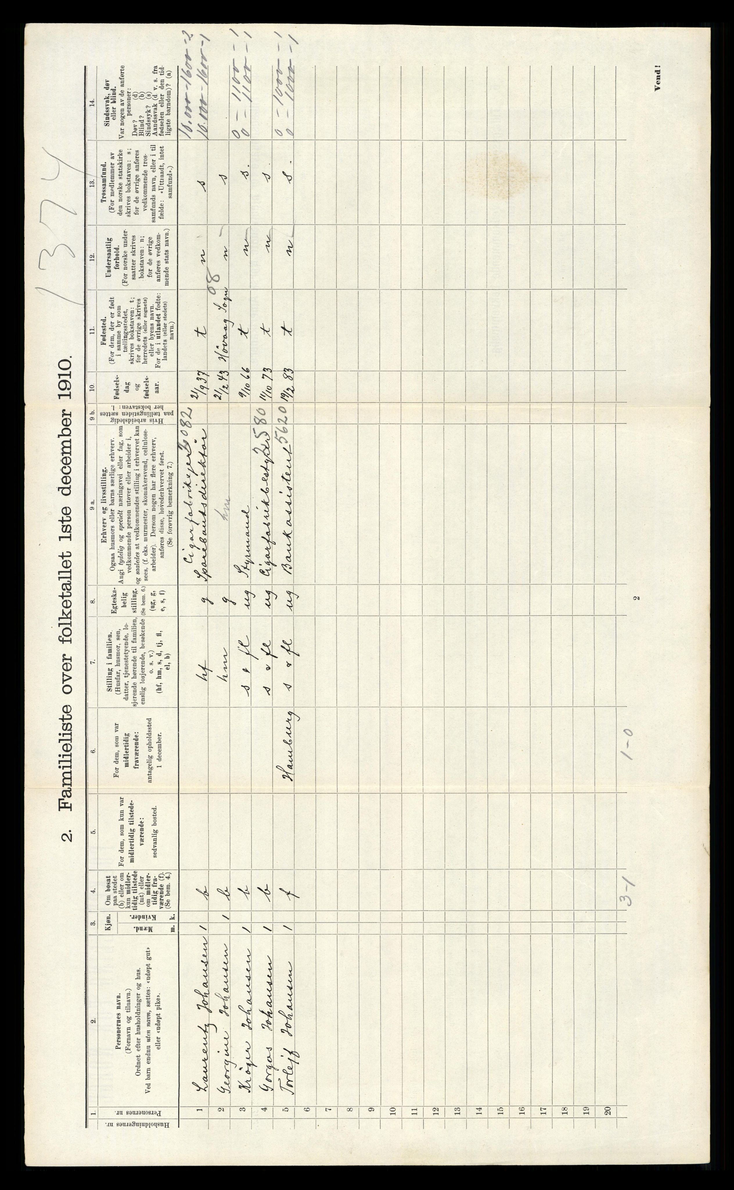 RA, 1910 census for Kristiansand, 1910, p. 1193