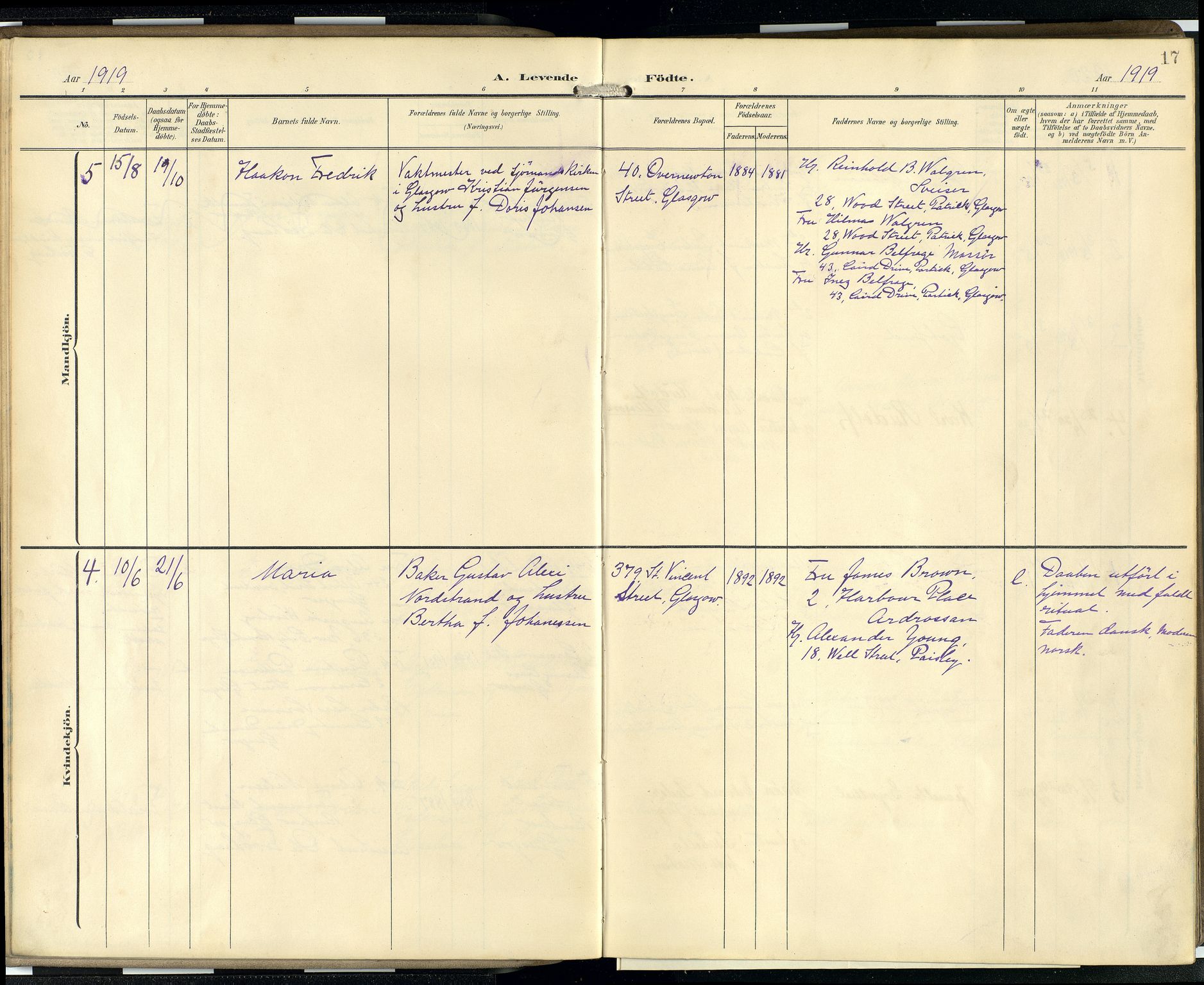 Den norske sjømannsmisjon i utlandet/Skotske havner (Leith, Glasgow), AV/SAB-SAB/PA-0100/H/Ha/Hab/L0001: Parish register (official) no. B 1, 1902-1931, p. 16b-17a