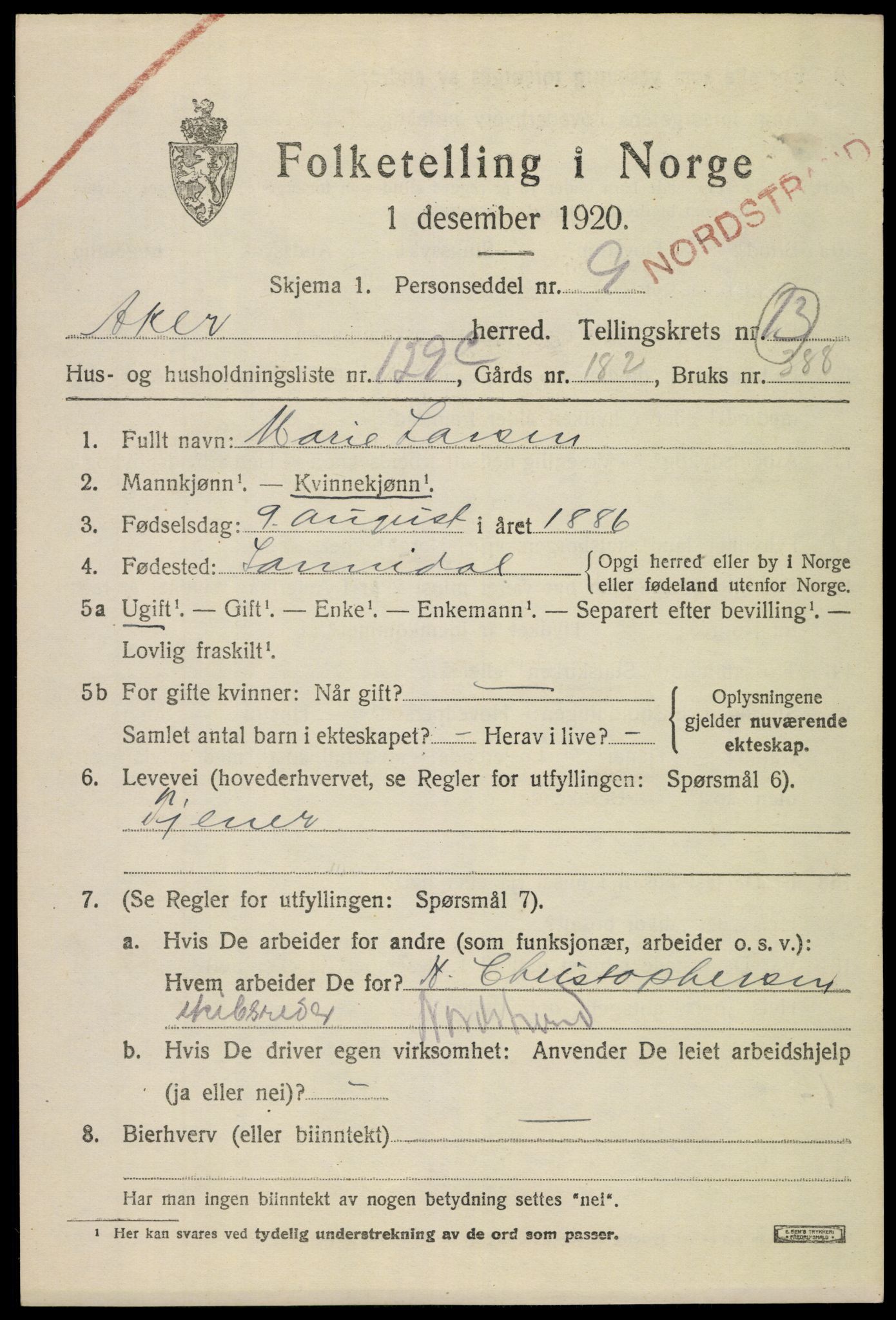 SAO, 1920 census for Aker, 1920, p. 80586