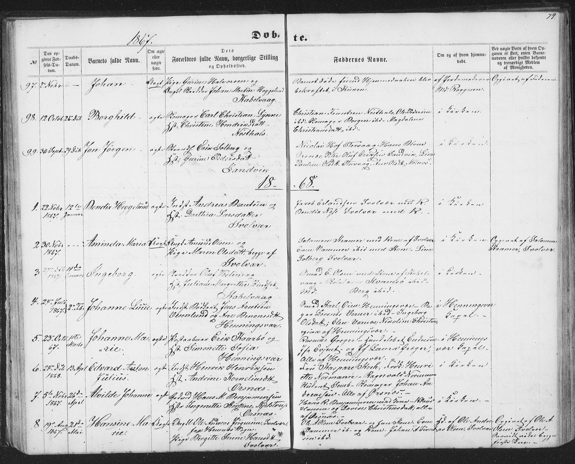 Ministerialprotokoller, klokkerbøker og fødselsregistre - Nordland, AV/SAT-A-1459/874/L1073: Parish register (copy) no. 874C02, 1860-1870, p. 79