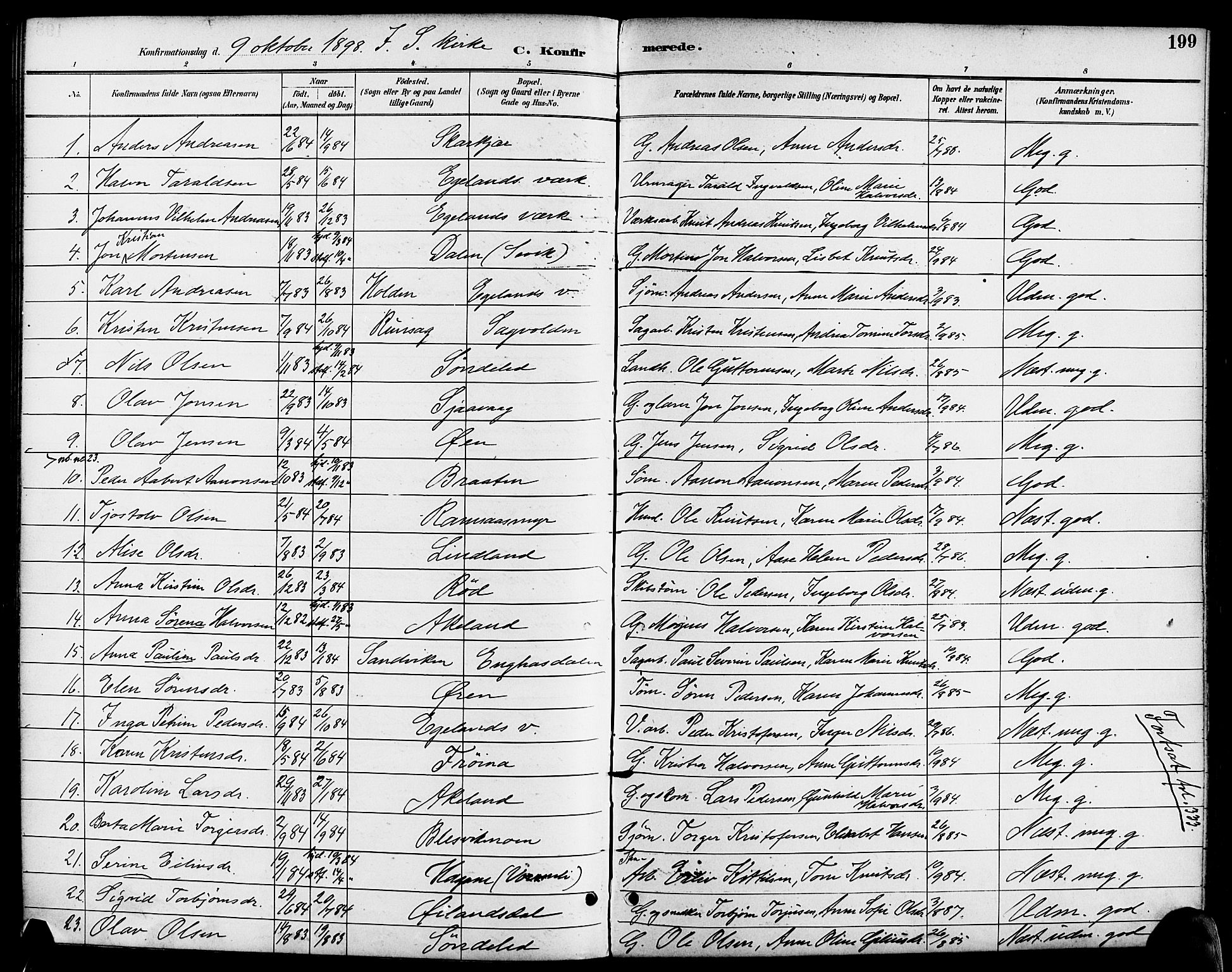 Søndeled sokneprestkontor, AV/SAK-1111-0038/F/Fa/L0005: Parish register (official) no. A 5, 1889-1899, p. 199