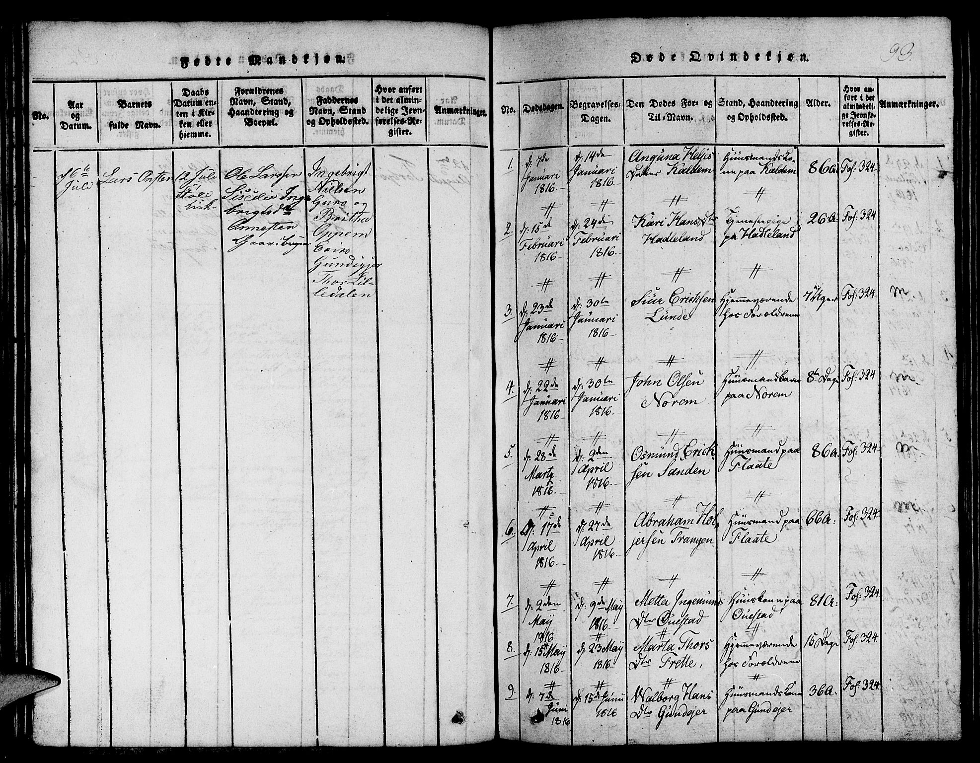 Etne sokneprestembete, SAB/A-75001/H/Hab: Parish register (copy) no. C 1, 1816-1841, p. 93