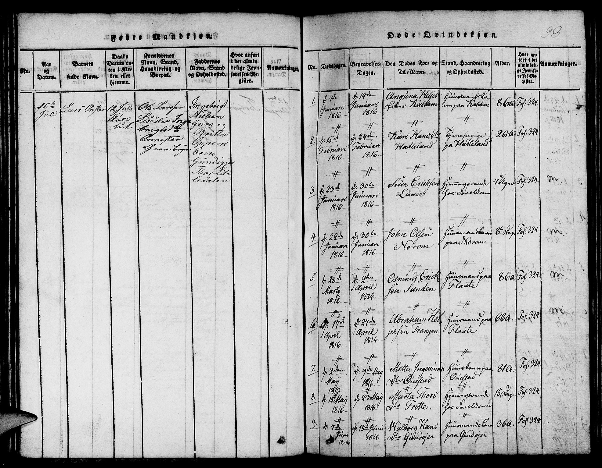 Etne sokneprestembete, AV/SAB-A-75001/H/Hab: Parish register (copy) no. C 1, 1816-1841, p. 93