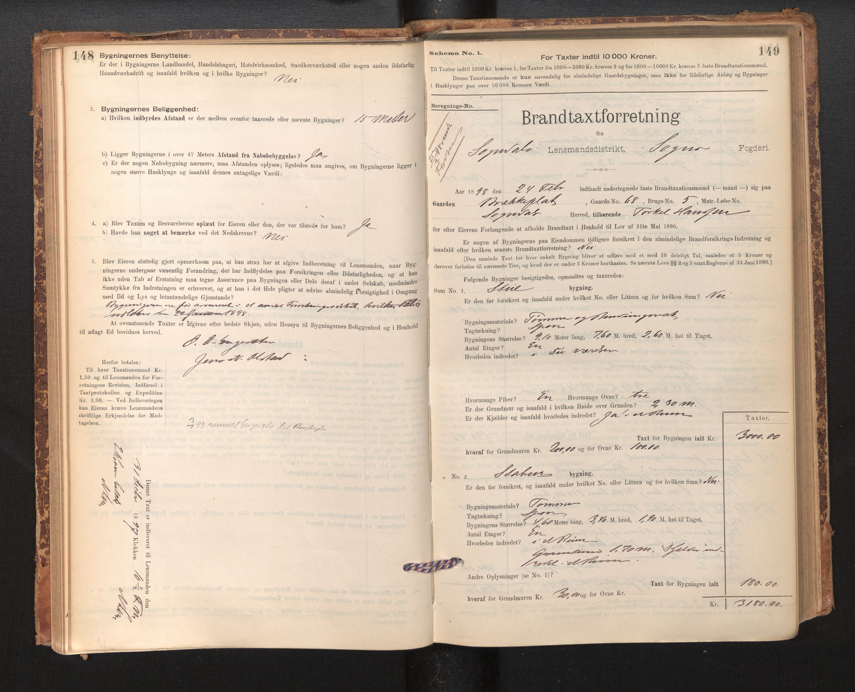 Lensmannen i Sogndal, SAB/A-29901/0012/L0008: Branntakstprotokoll, skjematakst, 1895-1906, p. 148-149