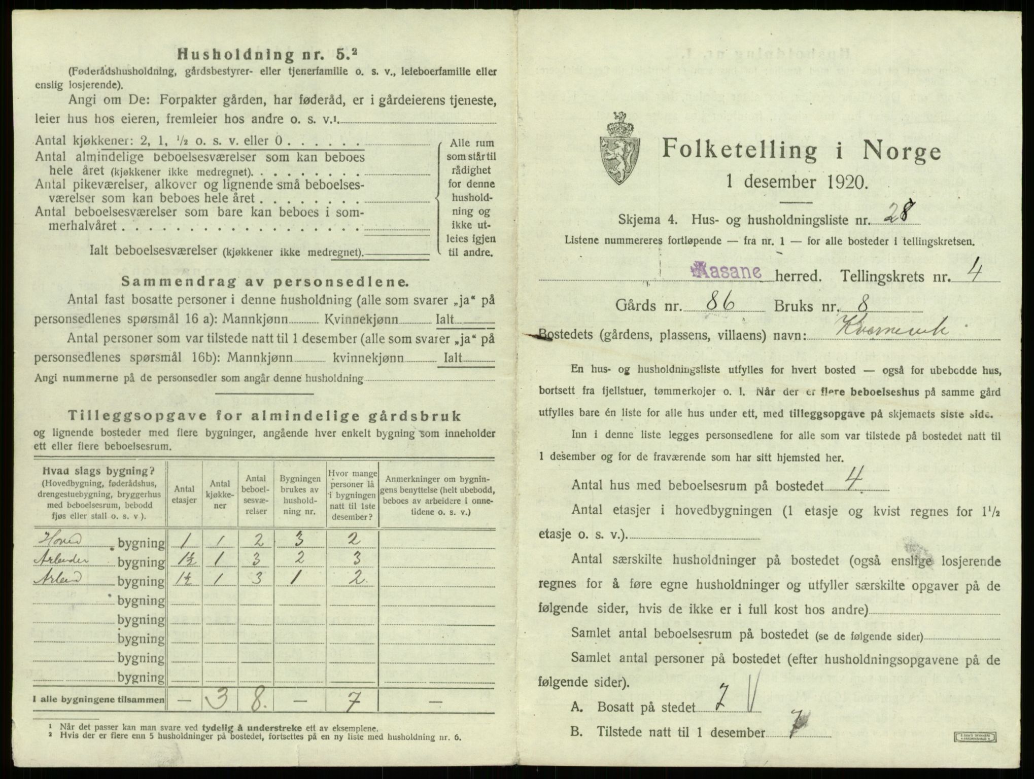 SAB, 1920 census for Åsane, 1920, p. 314