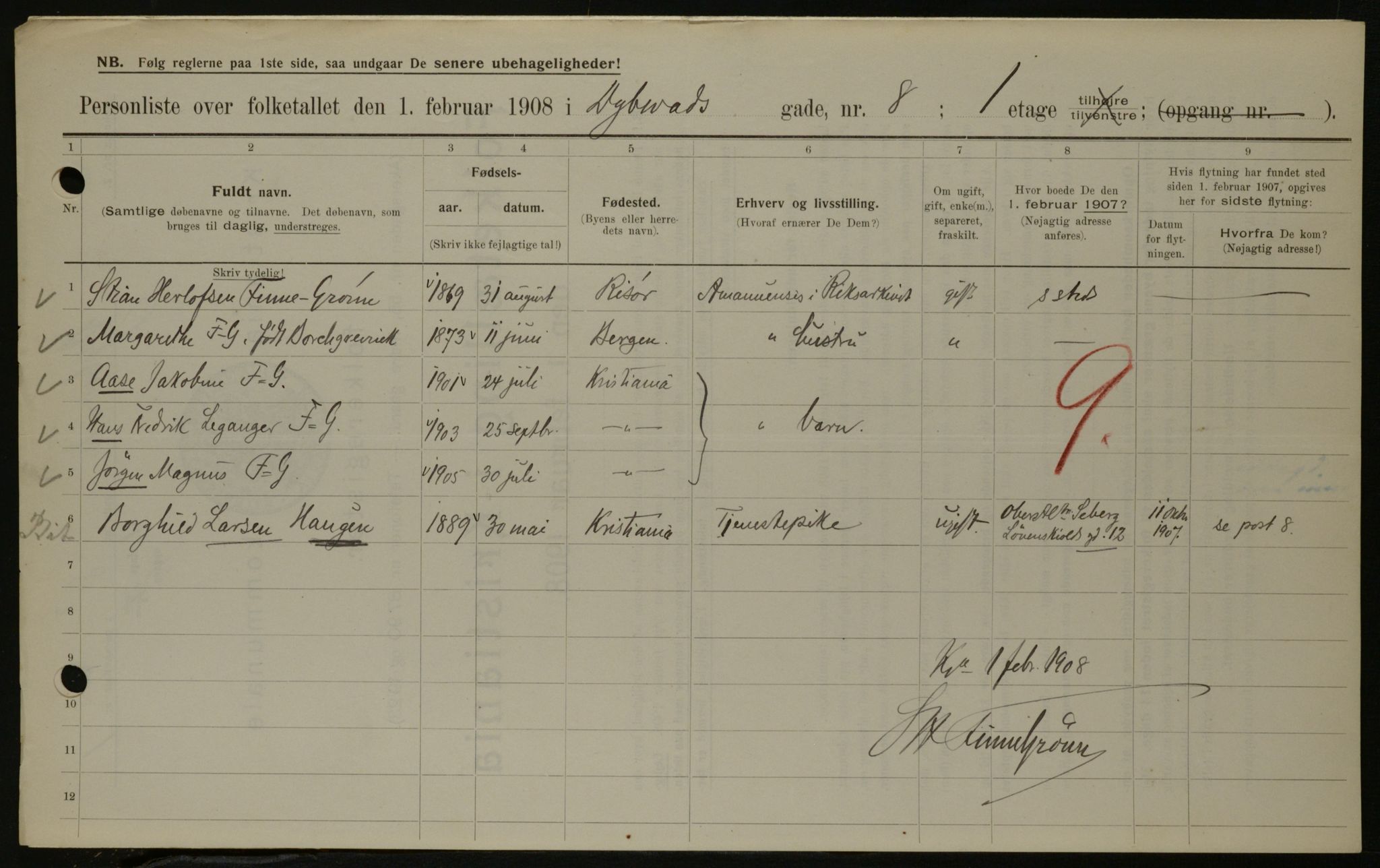 OBA, Municipal Census 1908 for Kristiania, 1908, p. 16293