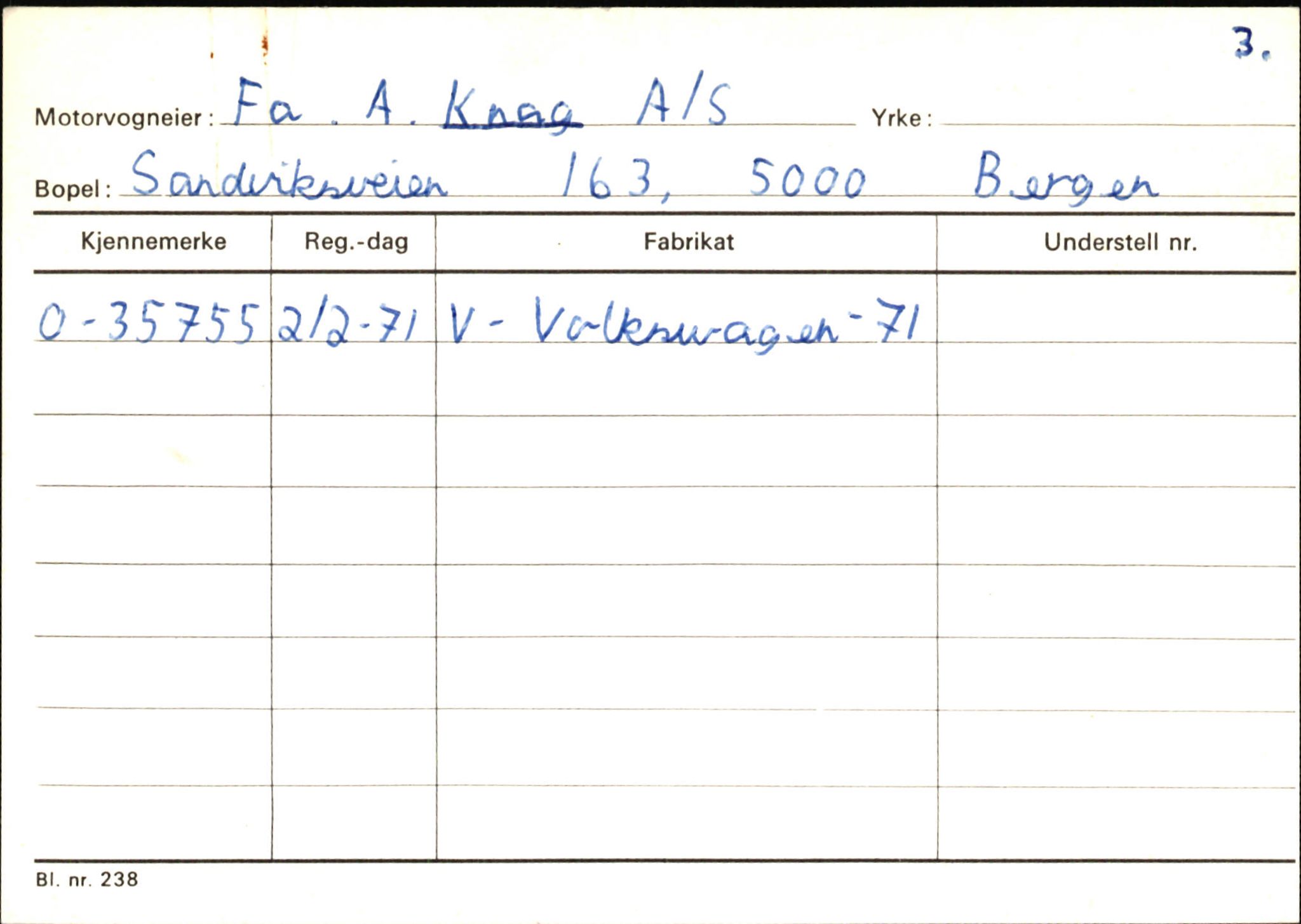 Statens vegvesen, Hordaland vegkontor, AV/SAB-A-5201/2/Hb/L0019: O-eierkort K, 1920-1971, p. 1