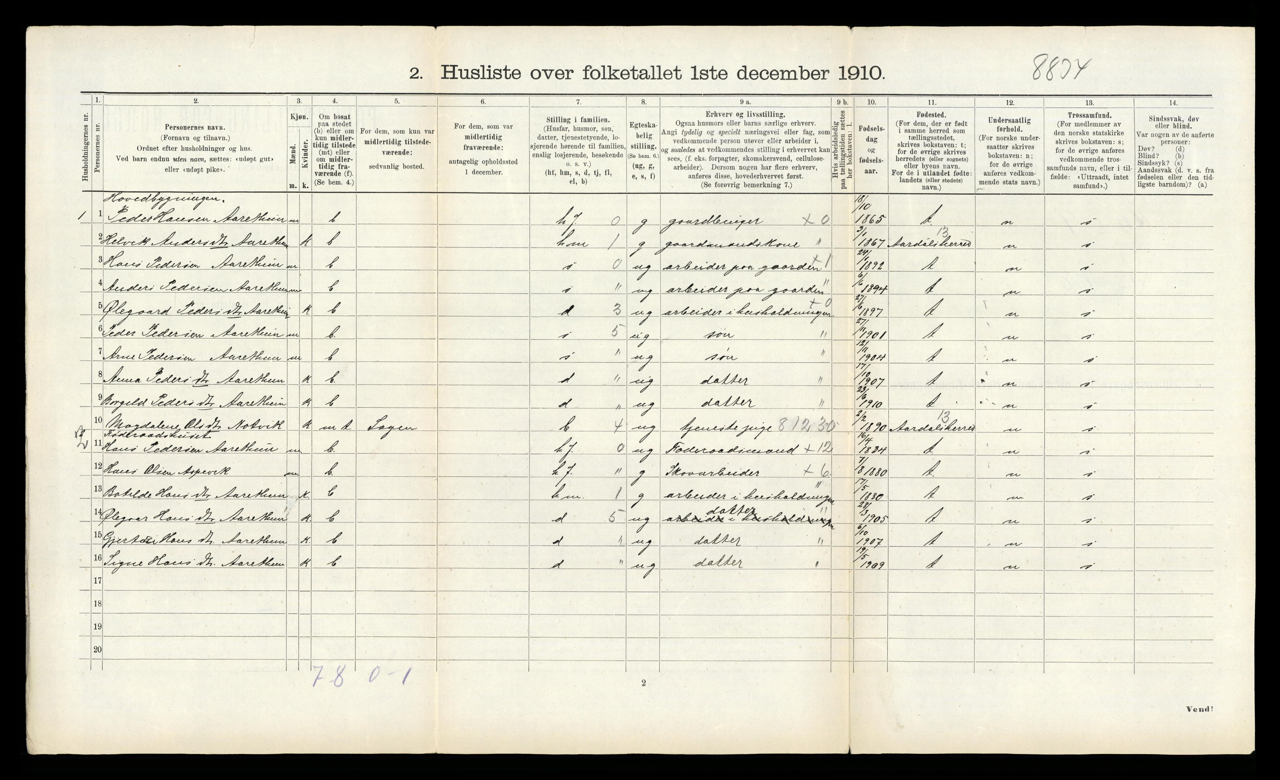 RA, 1910 census for Lærdal, 1910, p. 111