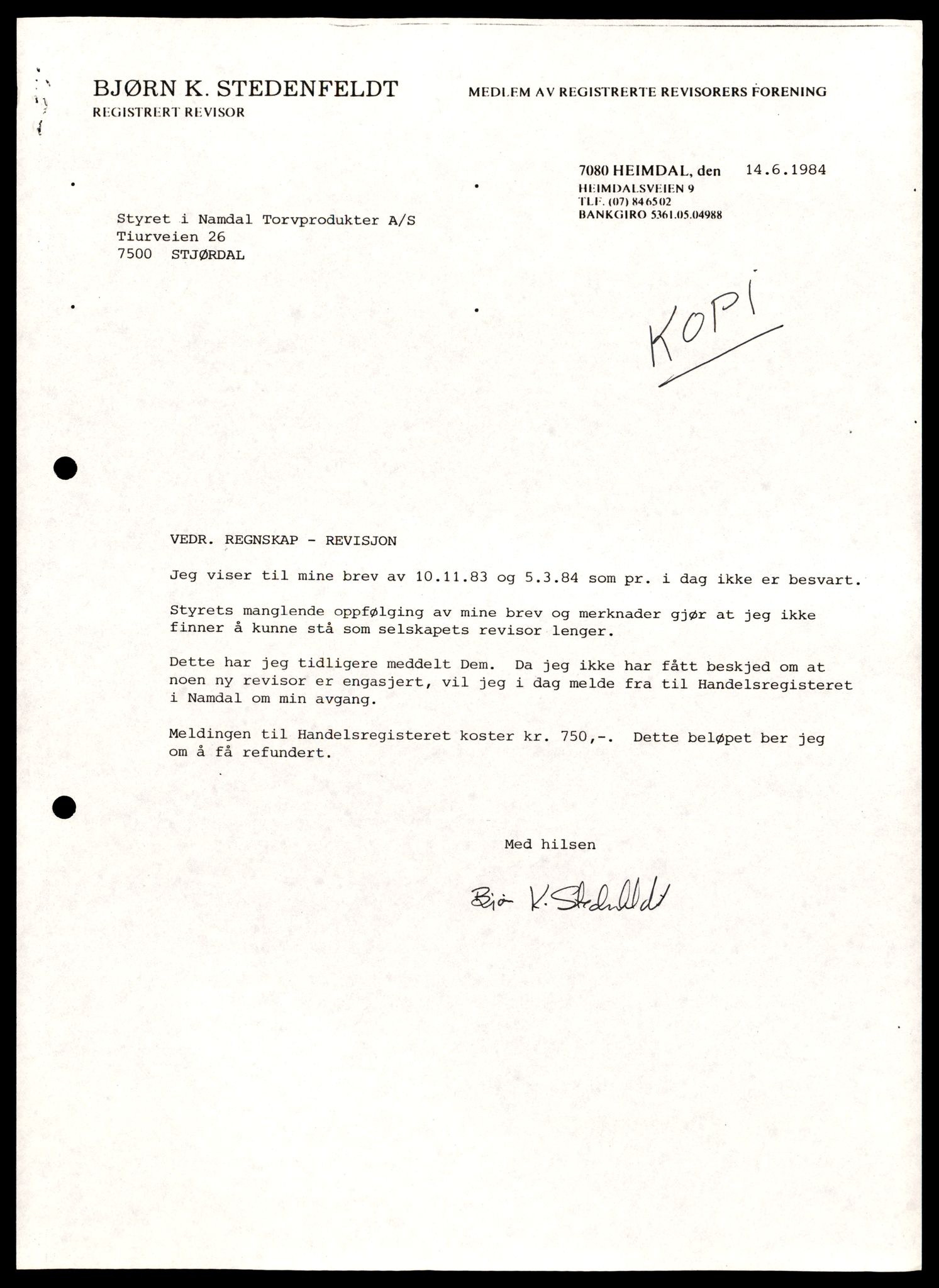 Namdal sorenskriveri, SAT/A-4133/2/J/Jd/Jda/L0015: Bilag. Korrespondanse vedrørende registrering, 1984-1986, p. 7