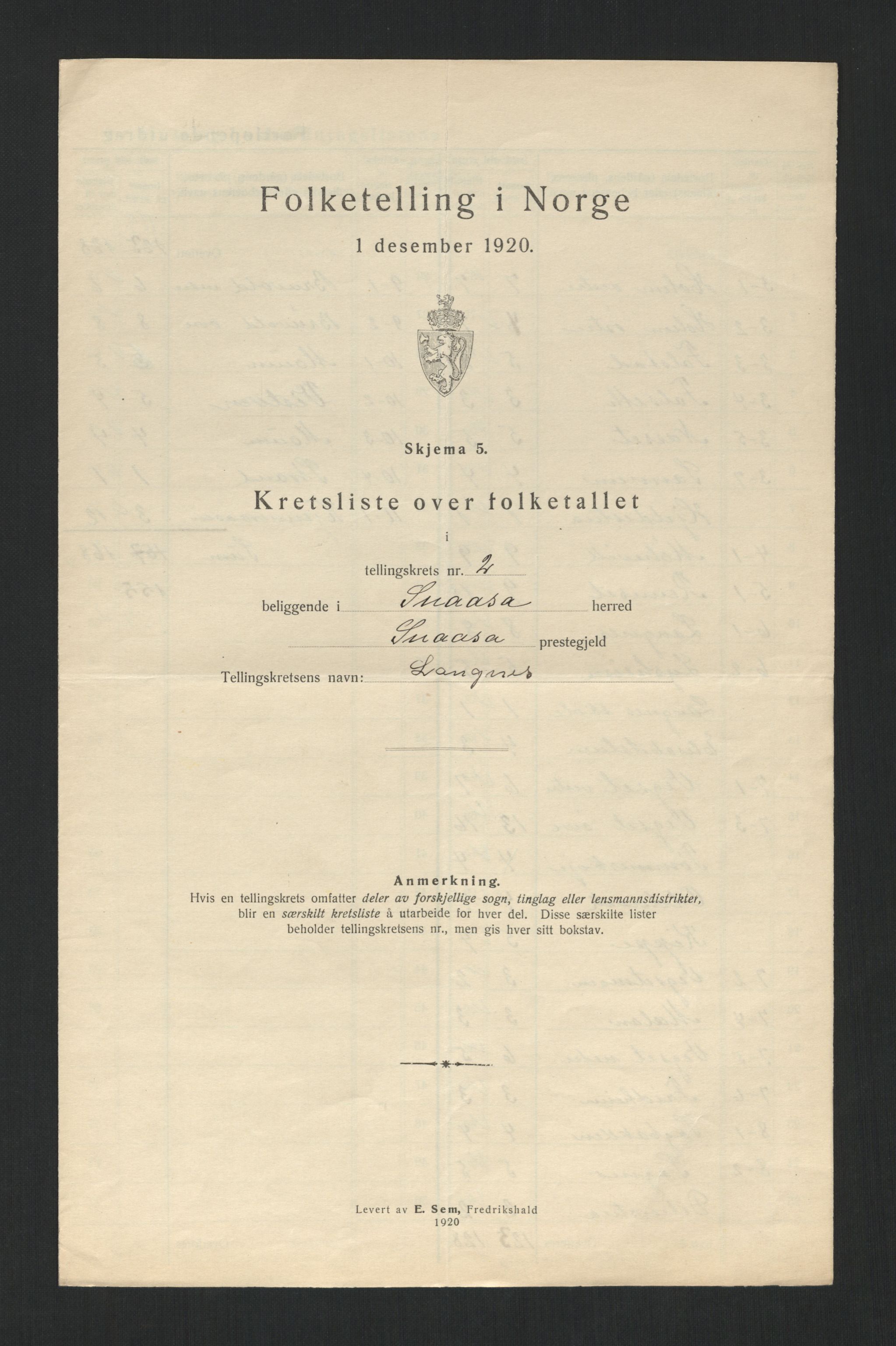 SAT, 1920 census for Snåsa, 1920, p. 18