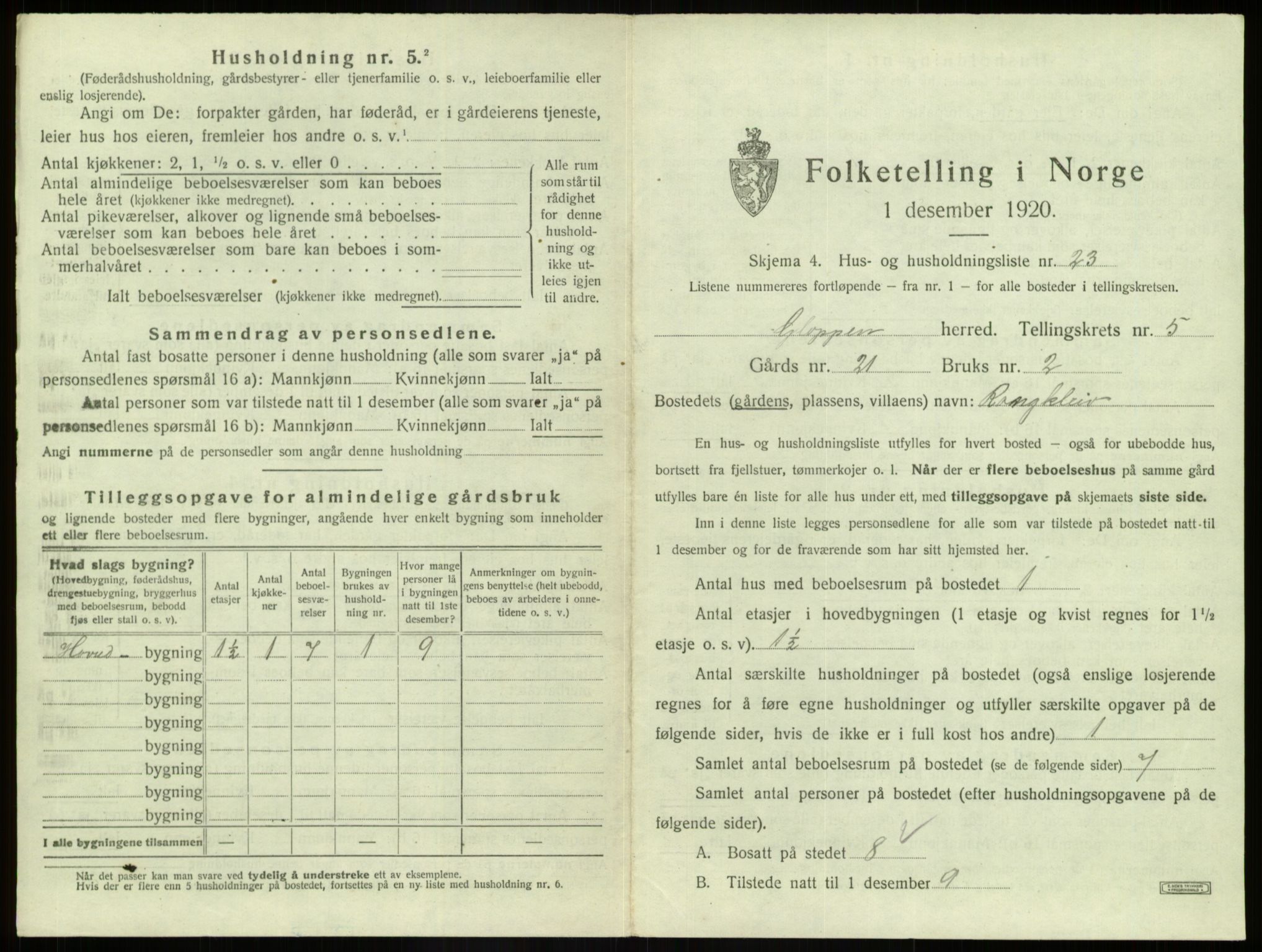 SAB, 1920 census for Gloppen, 1920, p. 437