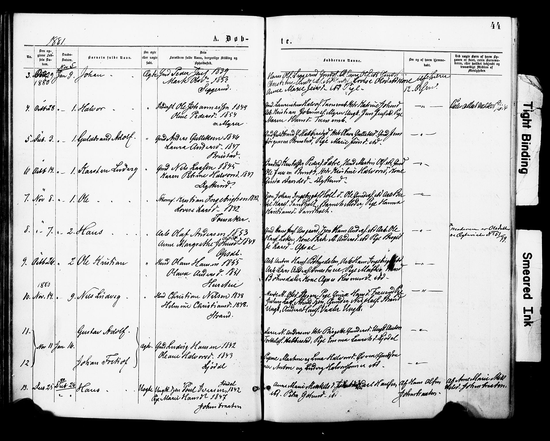 Eidsvoll prestekontor Kirkebøker, SAO/A-10888/F/Fa/L0001: Parish register (official) no. I 1, 1877-1881, p. 44