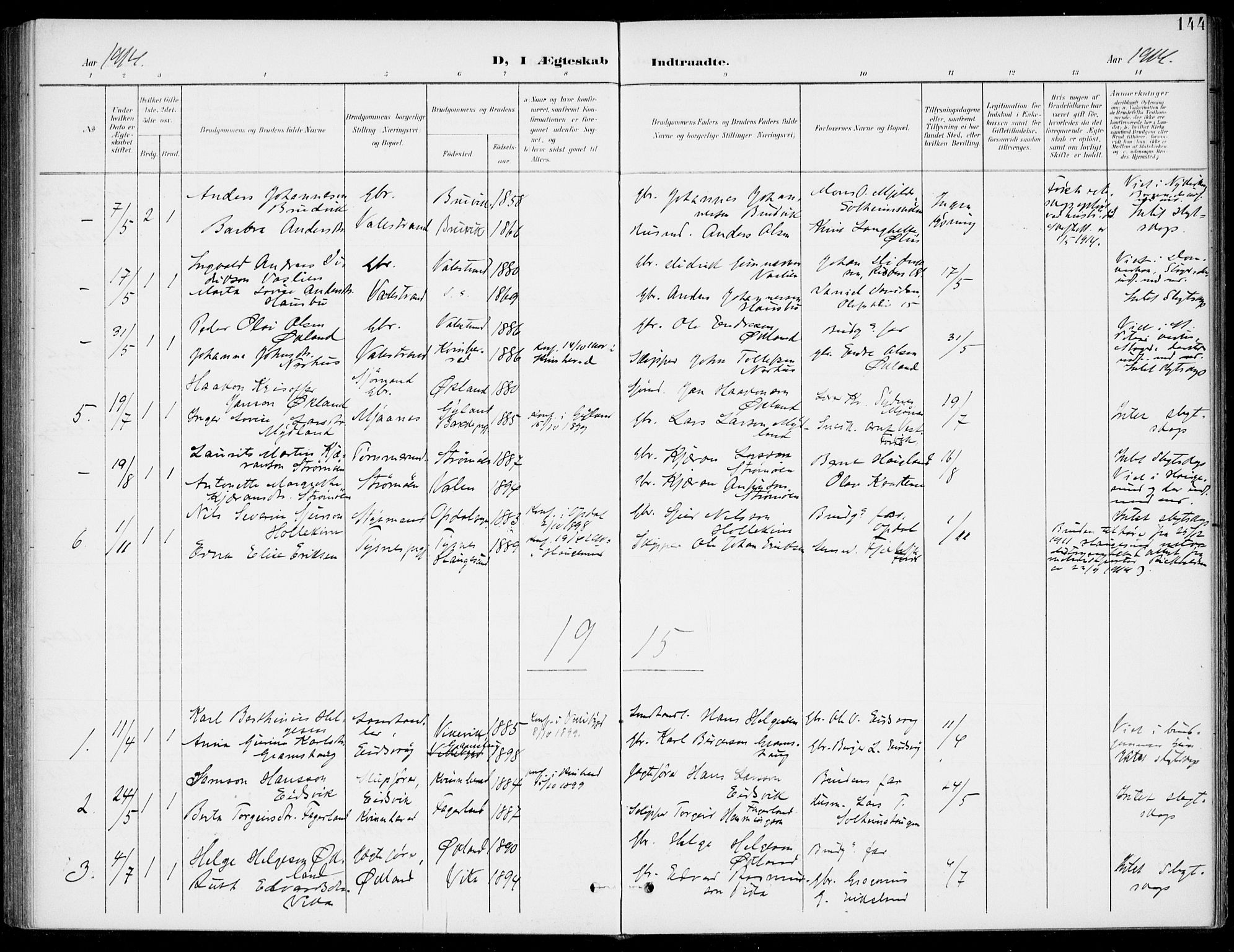 Sveio Sokneprestembete, AV/SAB-A-78501/H/Haa: Parish register (official) no. C 3, 1899-1916, p. 144