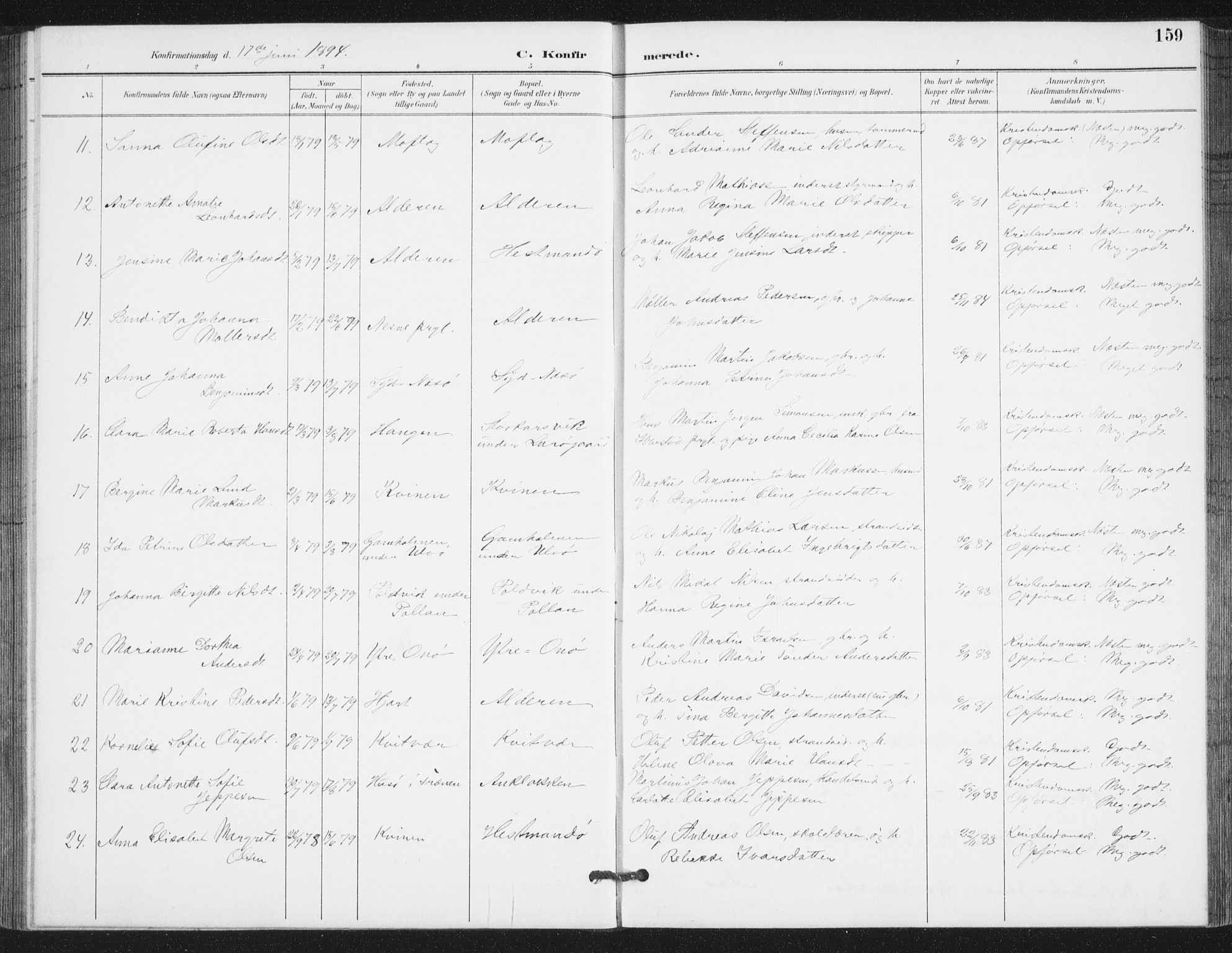 Ministerialprotokoller, klokkerbøker og fødselsregistre - Nordland, AV/SAT-A-1459/839/L0573: Parish register (copy) no. 839C03, 1892-1917, p. 159