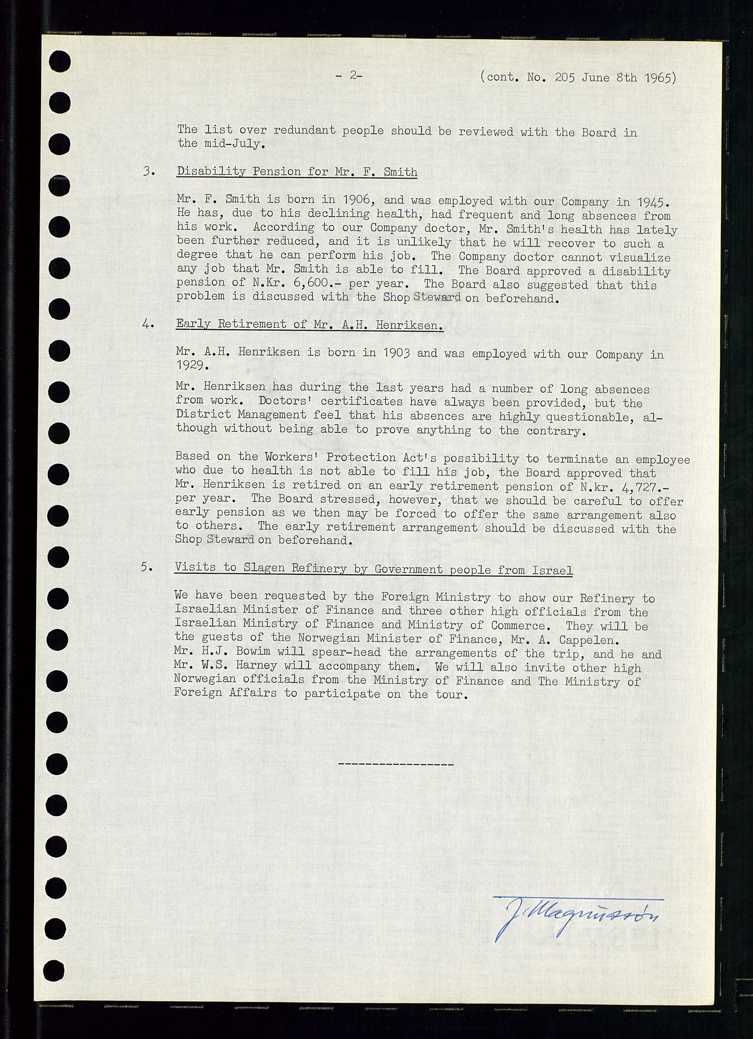 Pa 0982 - Esso Norge A/S, AV/SAST-A-100448/A/Aa/L0002/0001: Den administrerende direksjon Board minutes (styrereferater) / Den administrerende direksjon Board minutes (styrereferater), 1965, p. 98