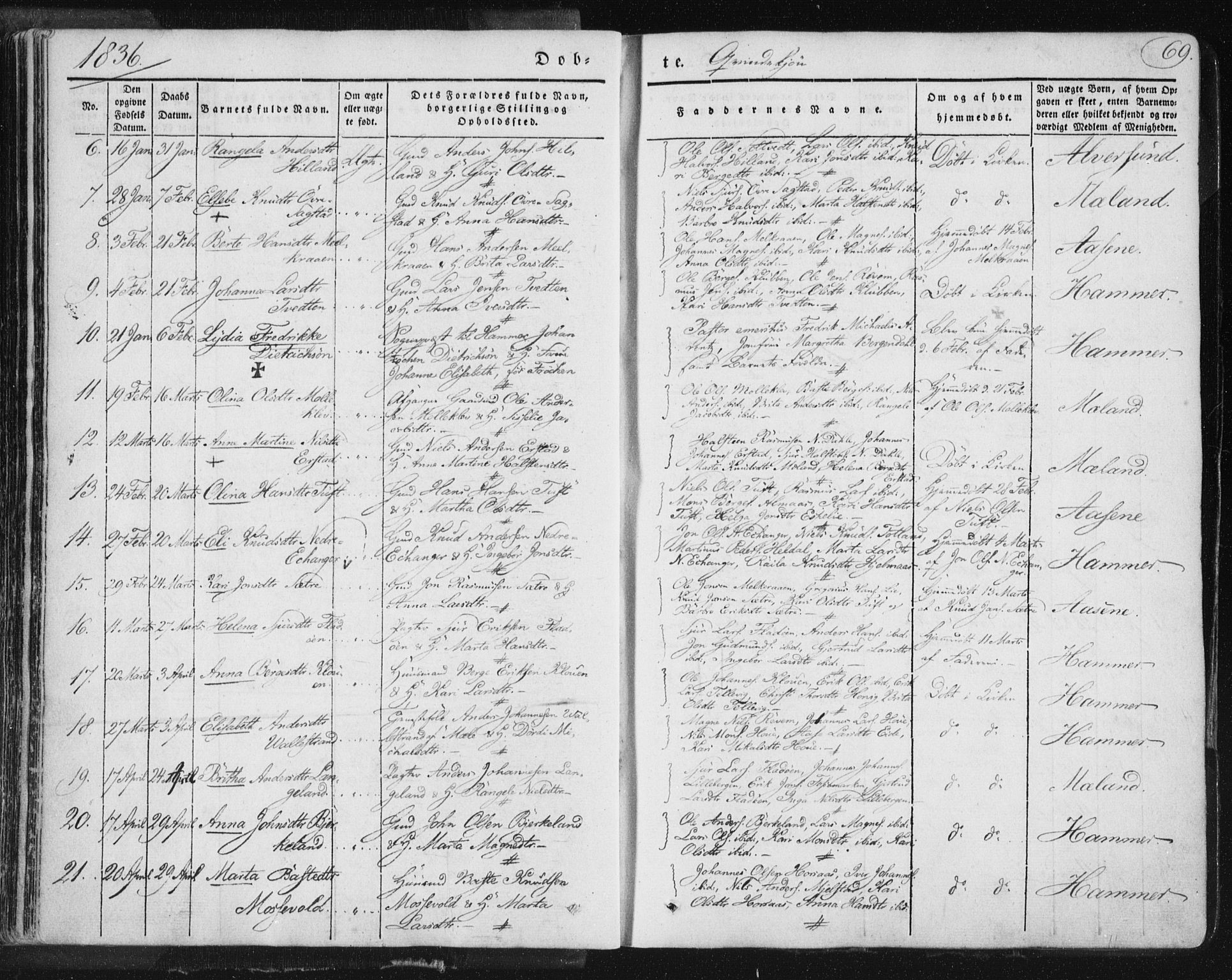 Hamre sokneprestembete, AV/SAB-A-75501/H/Ha/Haa/Haaa/L0012: Parish register (official) no. A 12, 1834-1845, p. 69